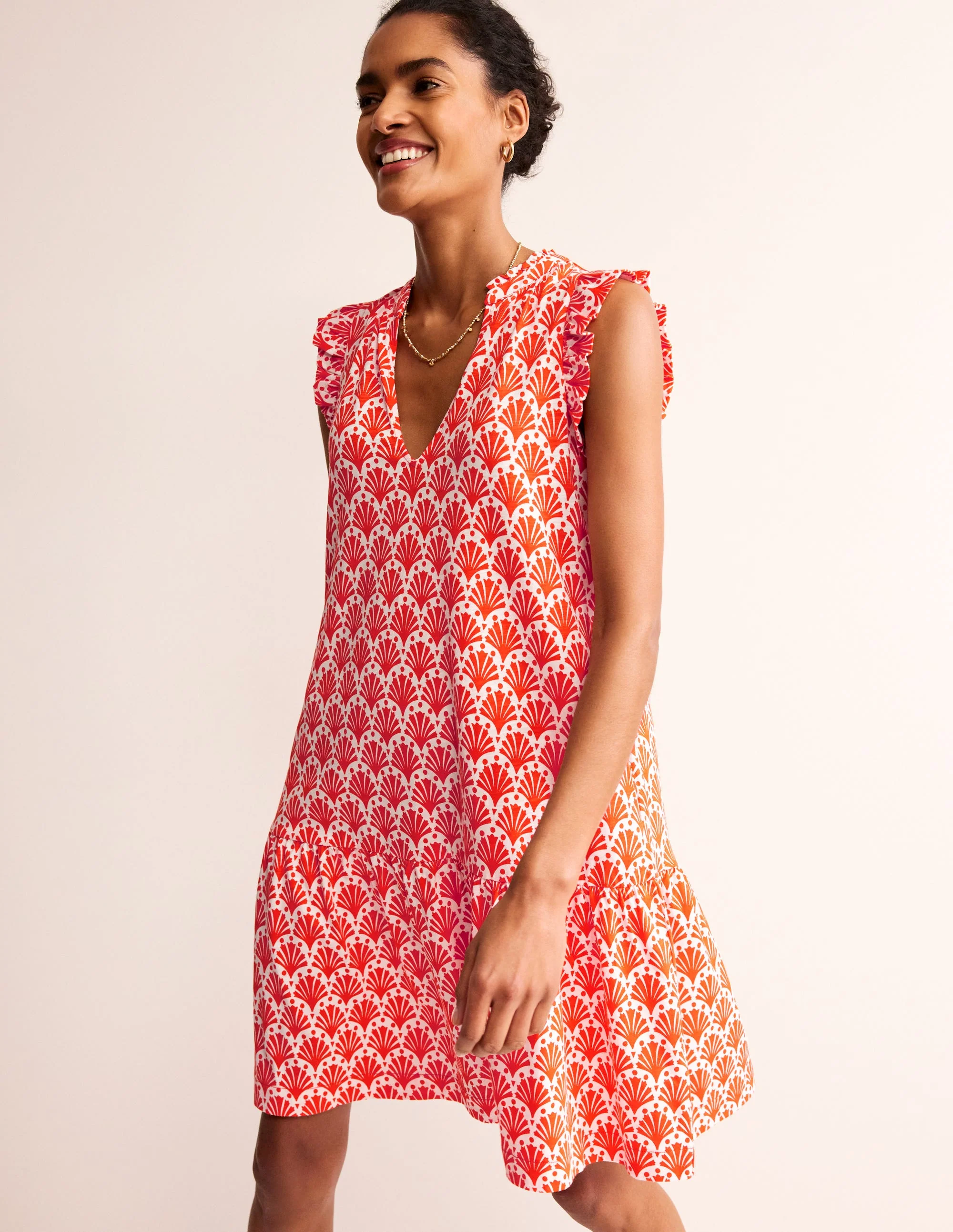 Daisy Kurzes Stufenkleid aus Jersey-Mandarin Orange, Muscheln
