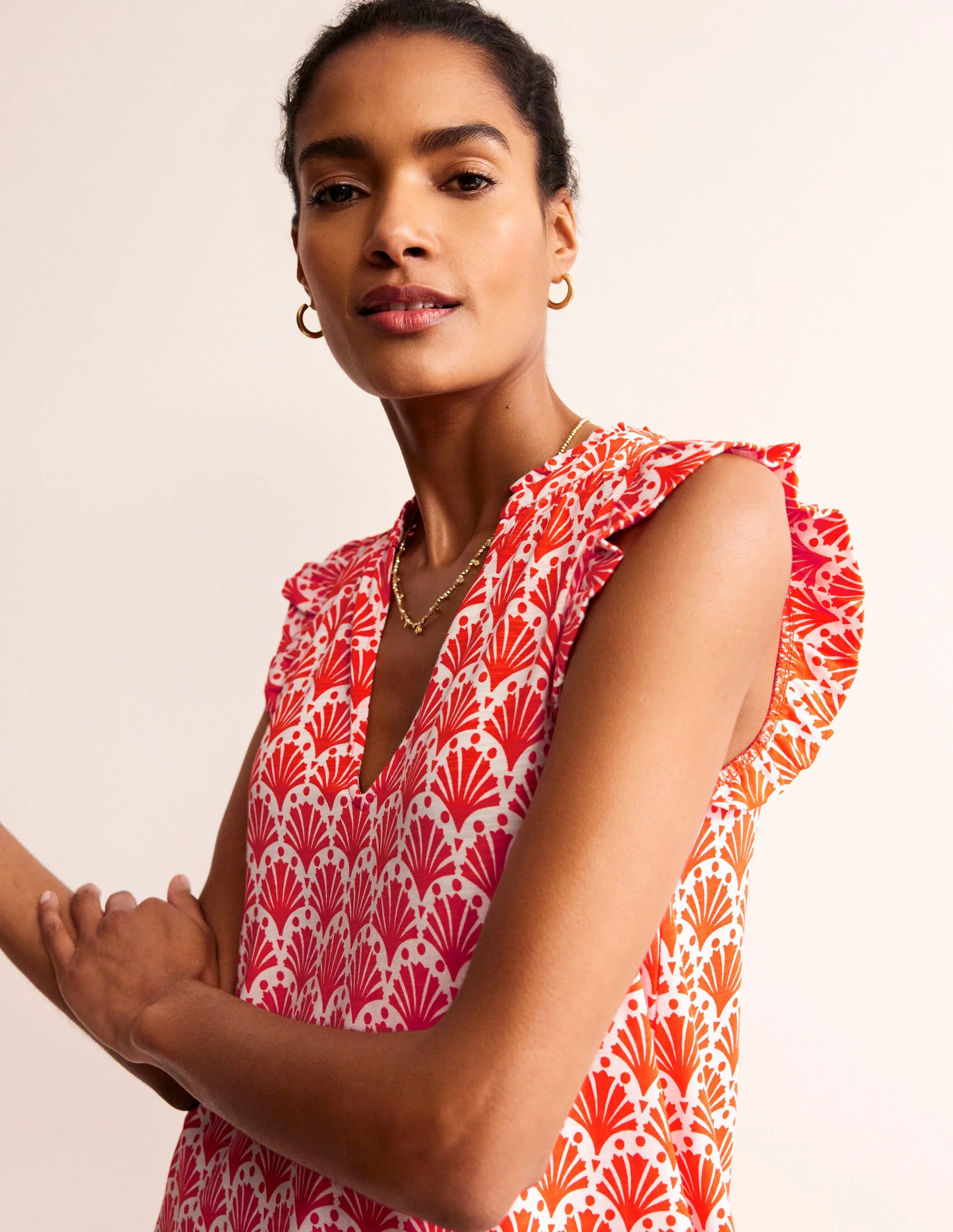 Daisy Kurzes Stufenkleid aus Jersey-Mandarin Orange, Muscheln - Image 2