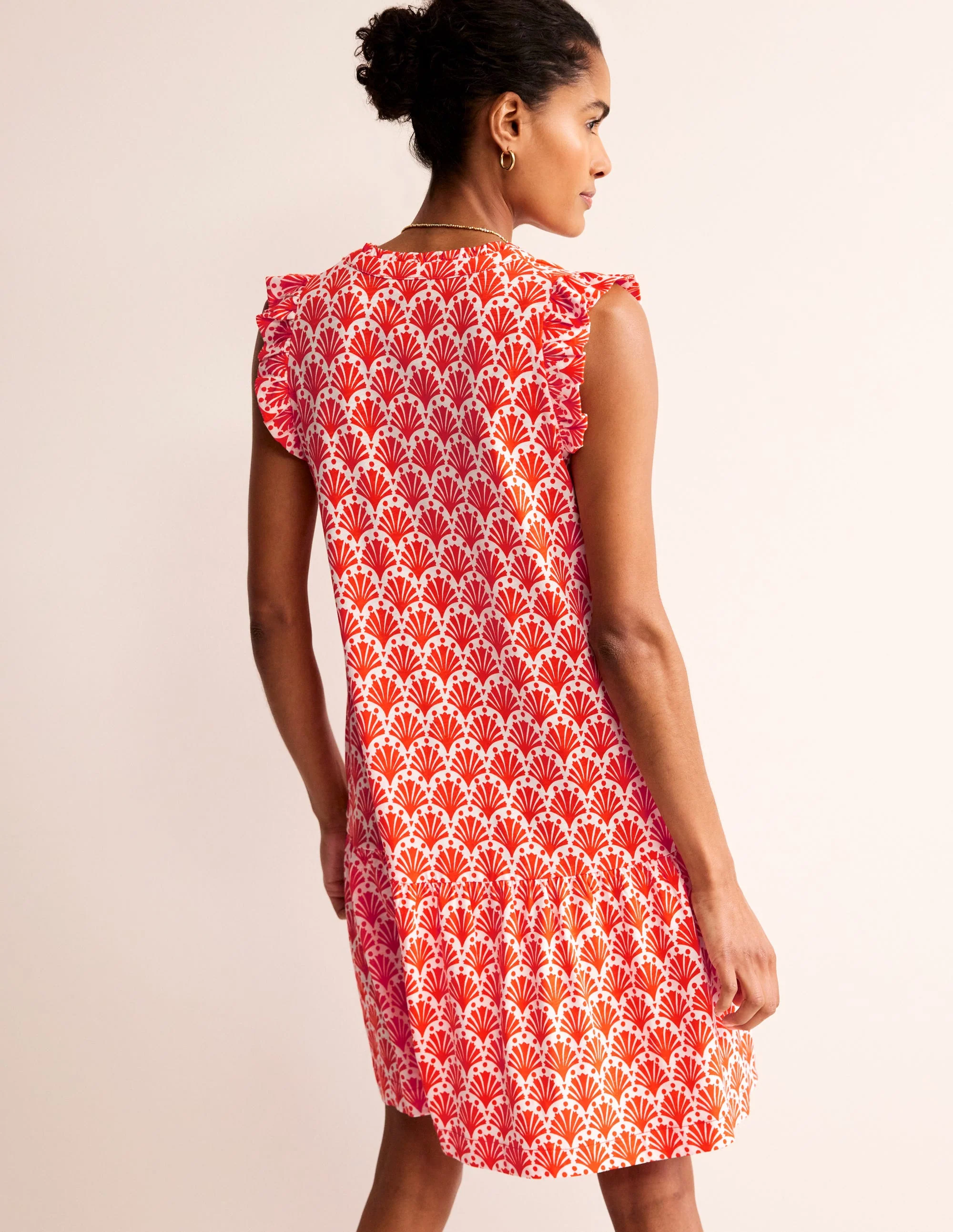 Daisy Kurzes Stufenkleid aus Jersey-Mandarin Orange, Muscheln - Image 3