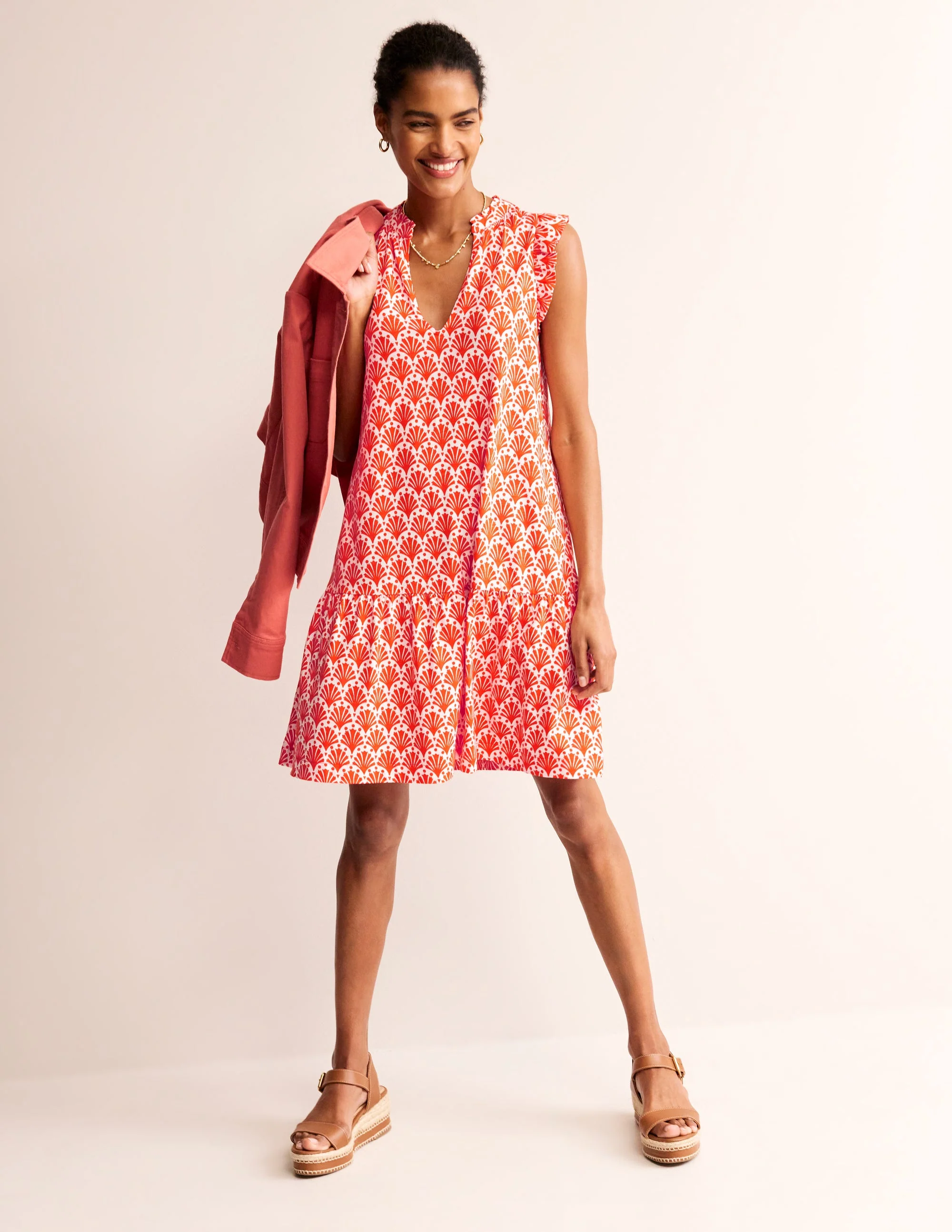 Daisy Kurzes Stufenkleid aus Jersey-Mandarin Orange, Muscheln - Image 4