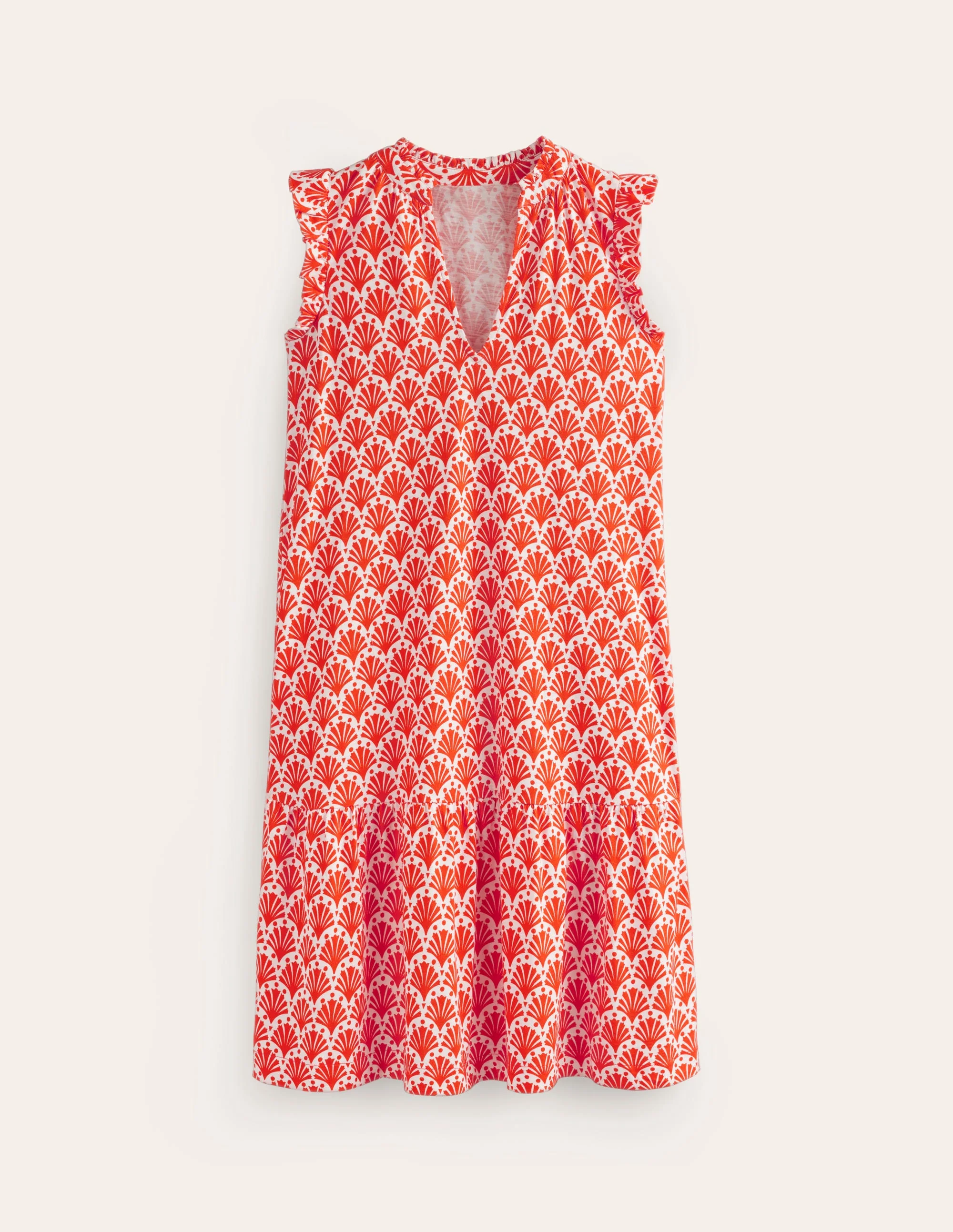 Daisy Kurzes Stufenkleid aus Jersey-Mandarin Orange, Muscheln - Image 5