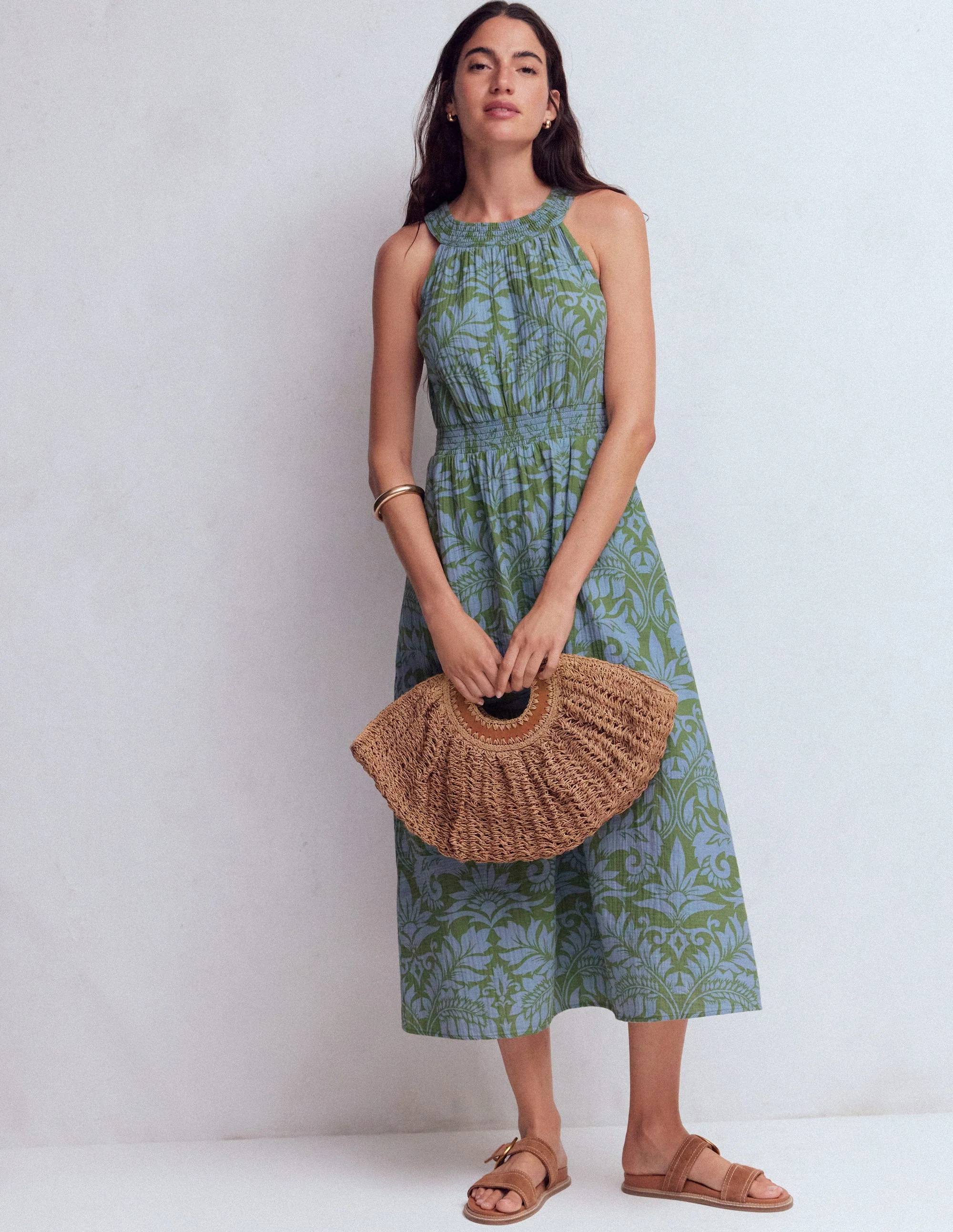 Daphne Doppeltuch-Kleid-Grün Blütenpracht