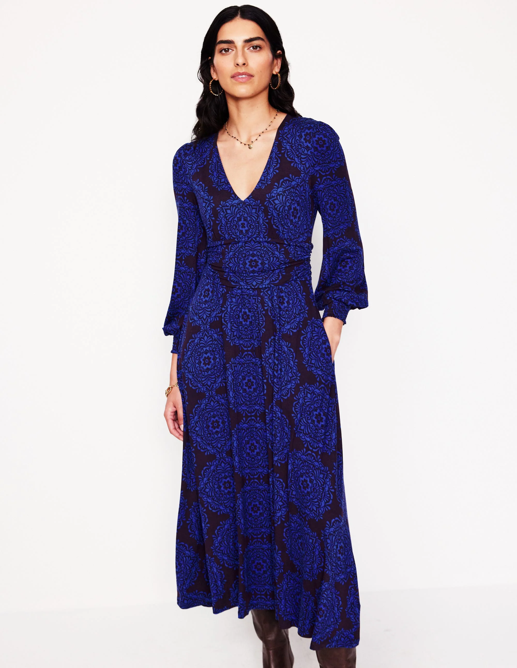 Daphne Maxikleid aus Jersey-Lila, Mosaikkaskade