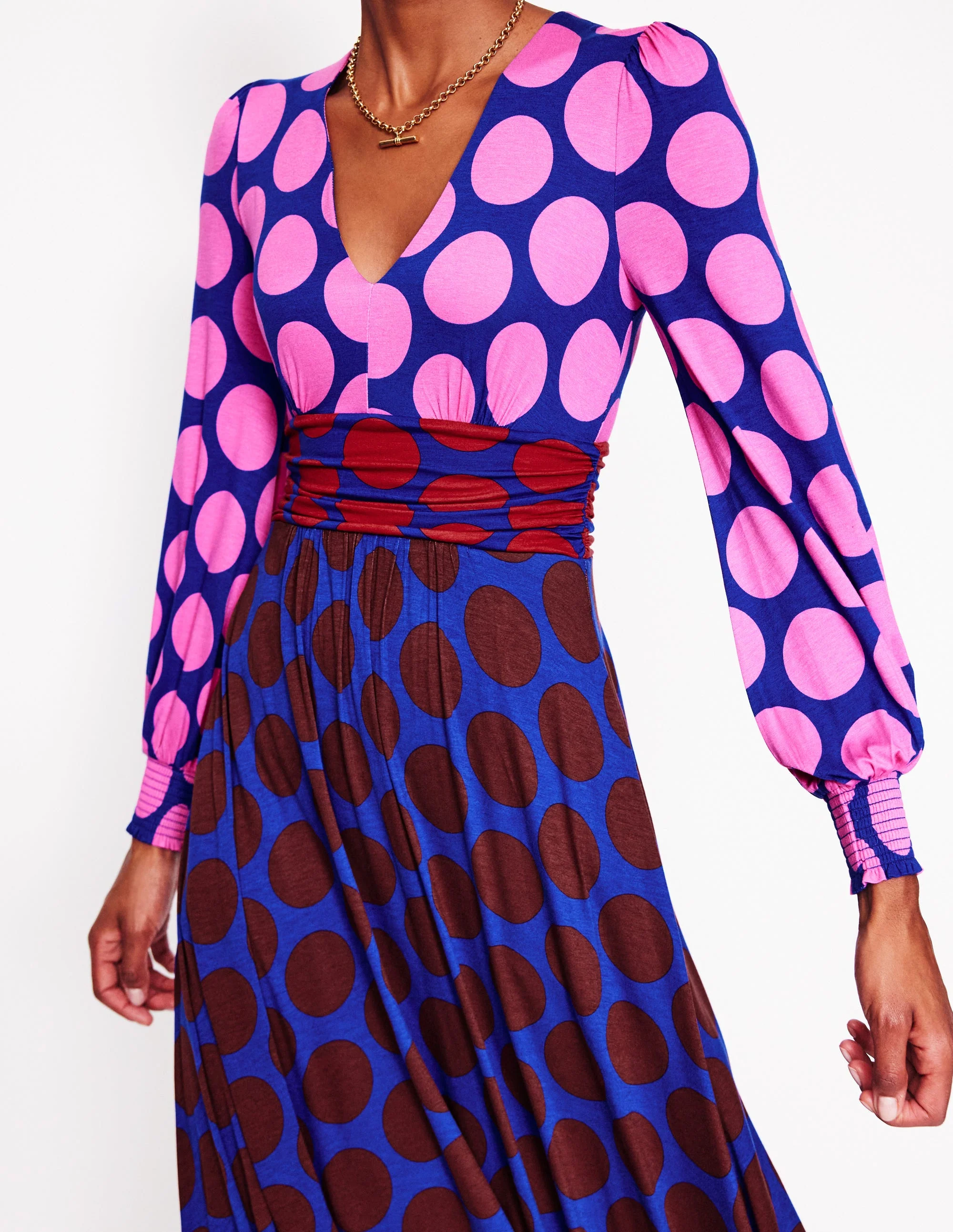 Daphne Maxikleid aus Jersey-Rosa Turmalin, große Punkte - Image 2