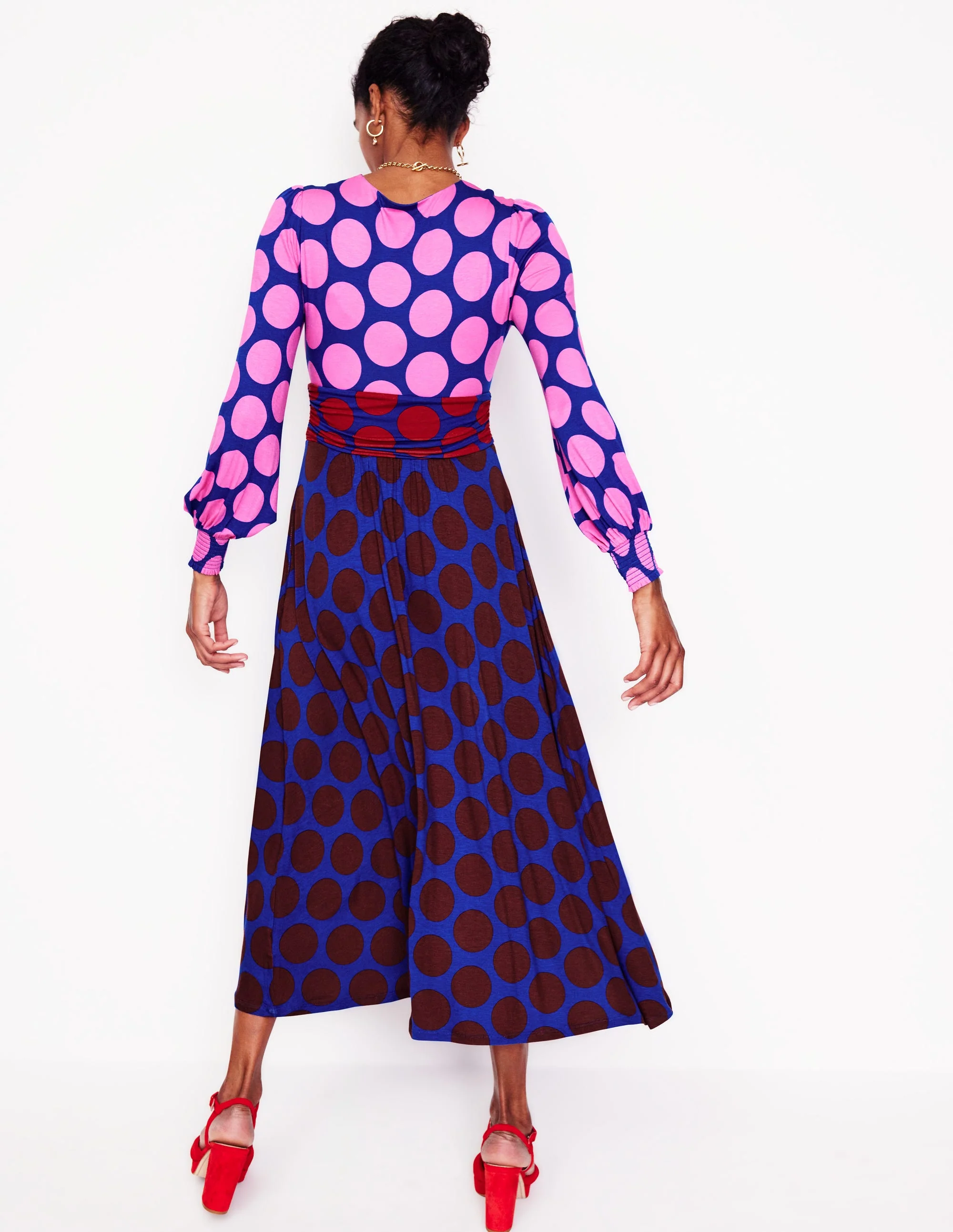 Daphne Maxikleid aus Jersey-Rosa Turmalin, große Punkte - Image 3