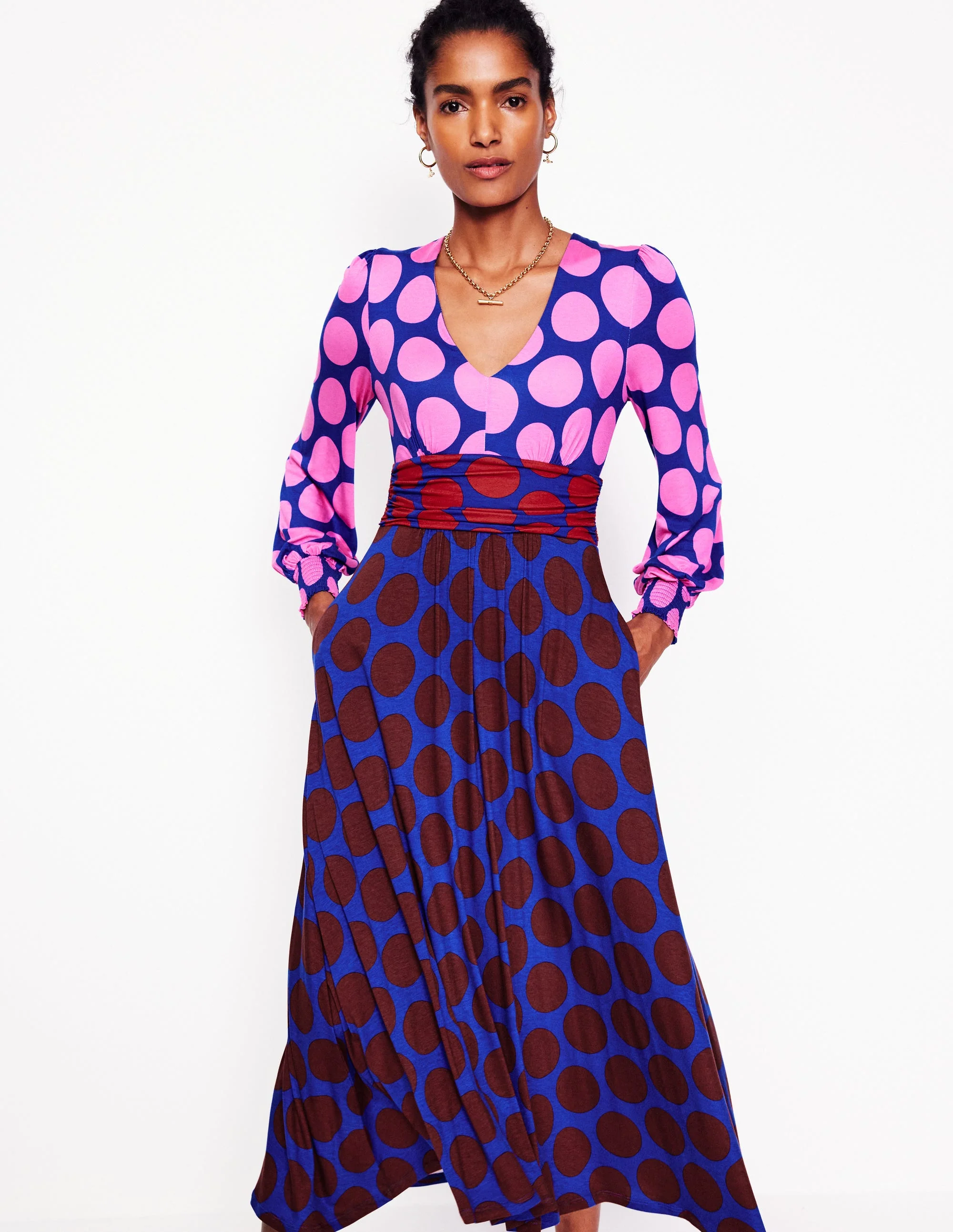 Daphne Maxikleid aus Jersey-Rosa Turmalin, große Punkte - Image 4