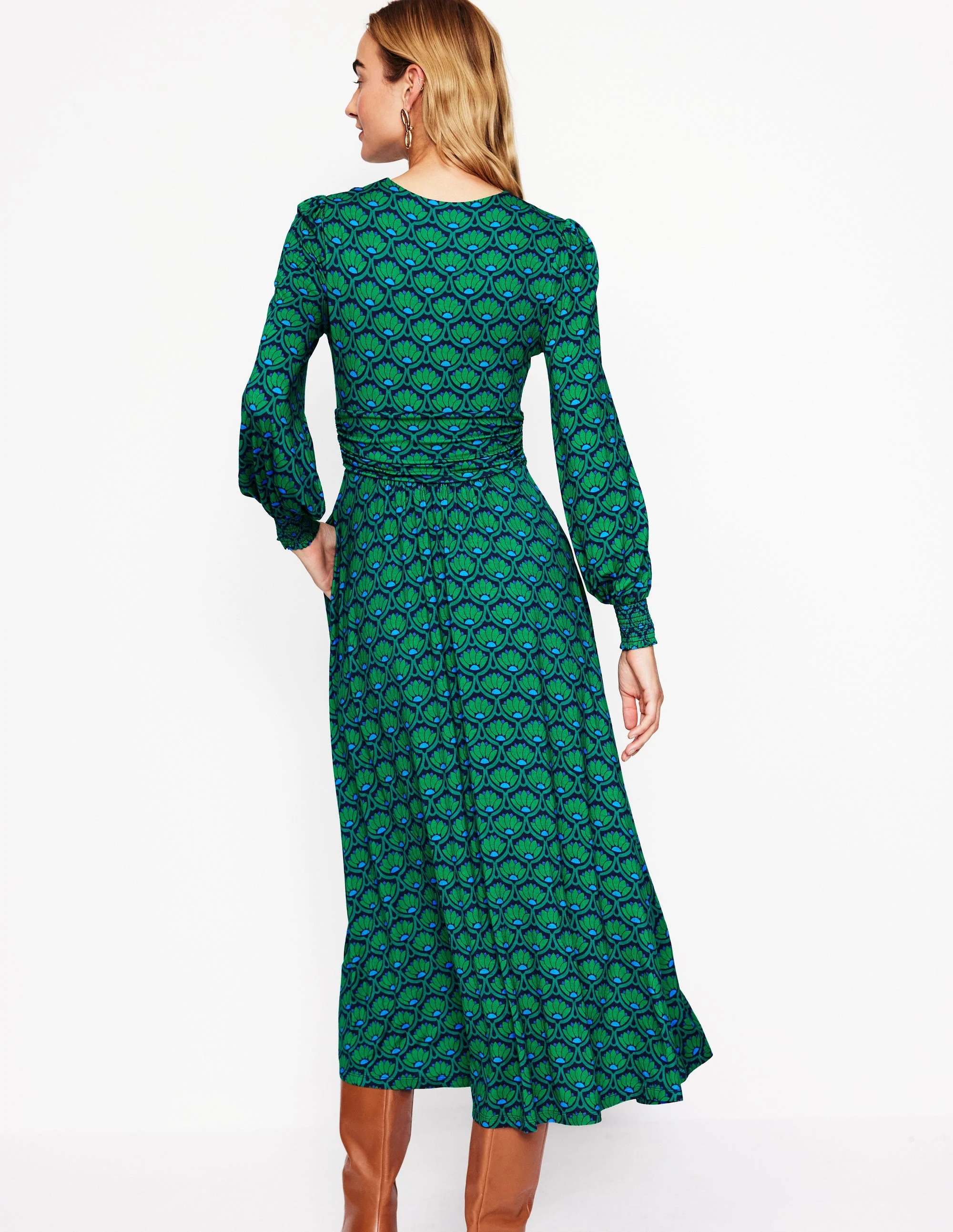 Daphne Maxikleid aus Jersey-Sattes Smaragdgrün, Lotusstempel - Image 3