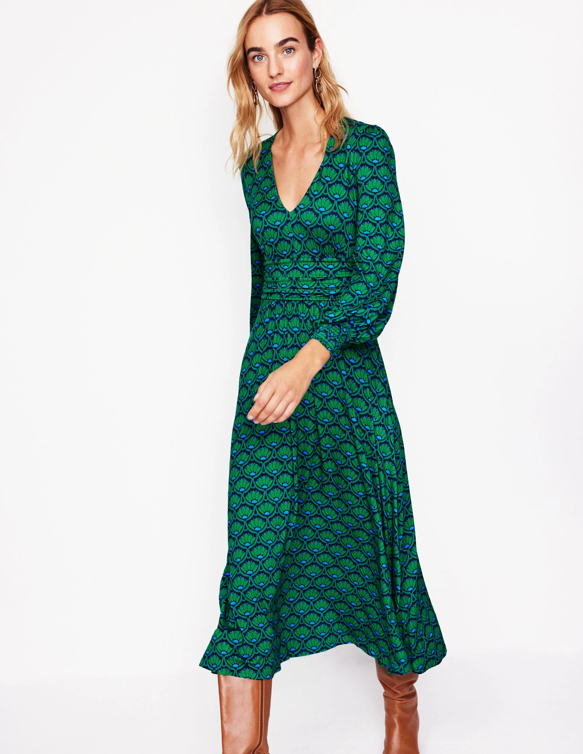 Daphne Maxikleid aus Jersey-Sattes Smaragdgrün, Lotusstempel - Image 4