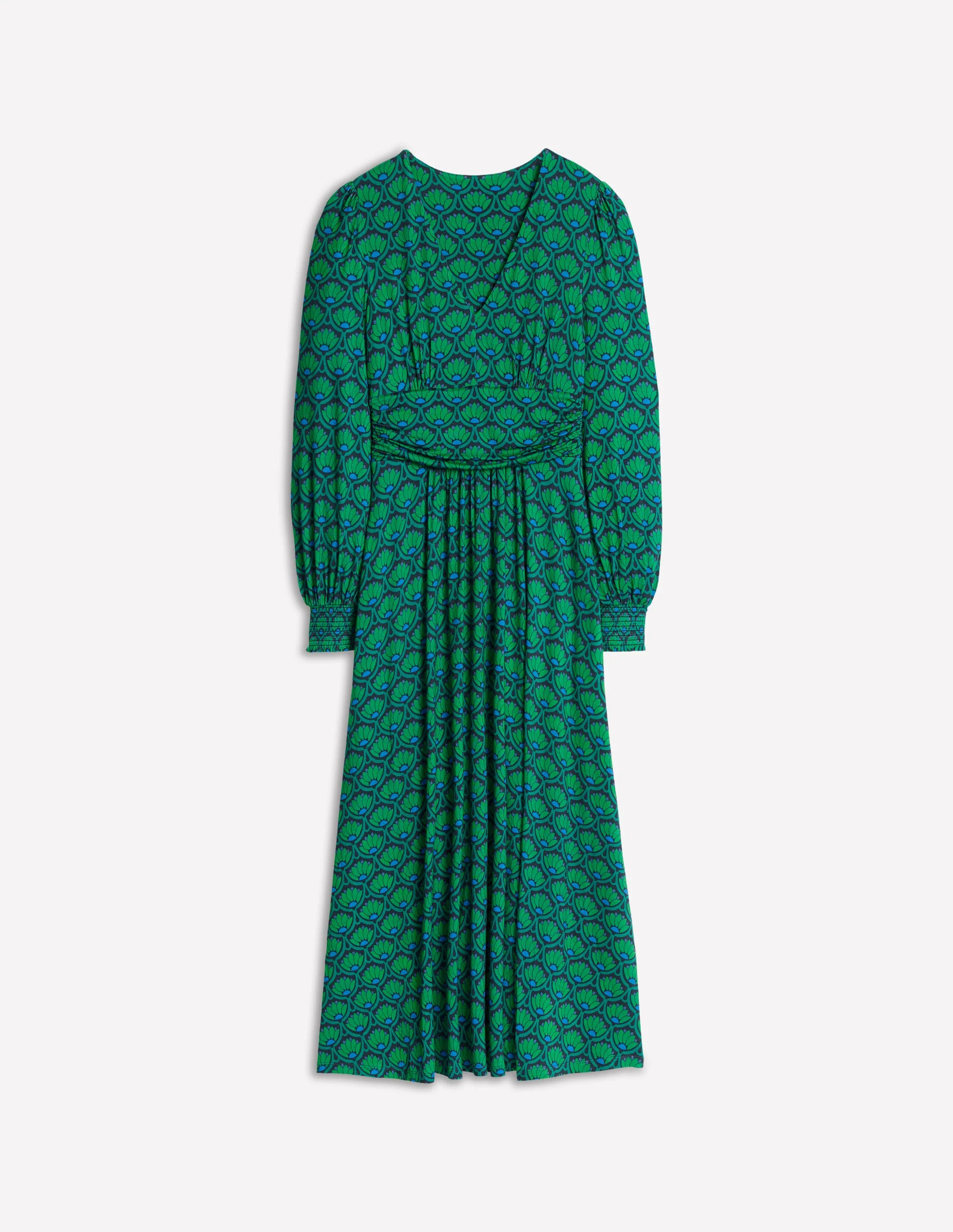 Daphne Maxikleid aus Jersey-Sattes Smaragdgrün, Lotusstempel - Image 5