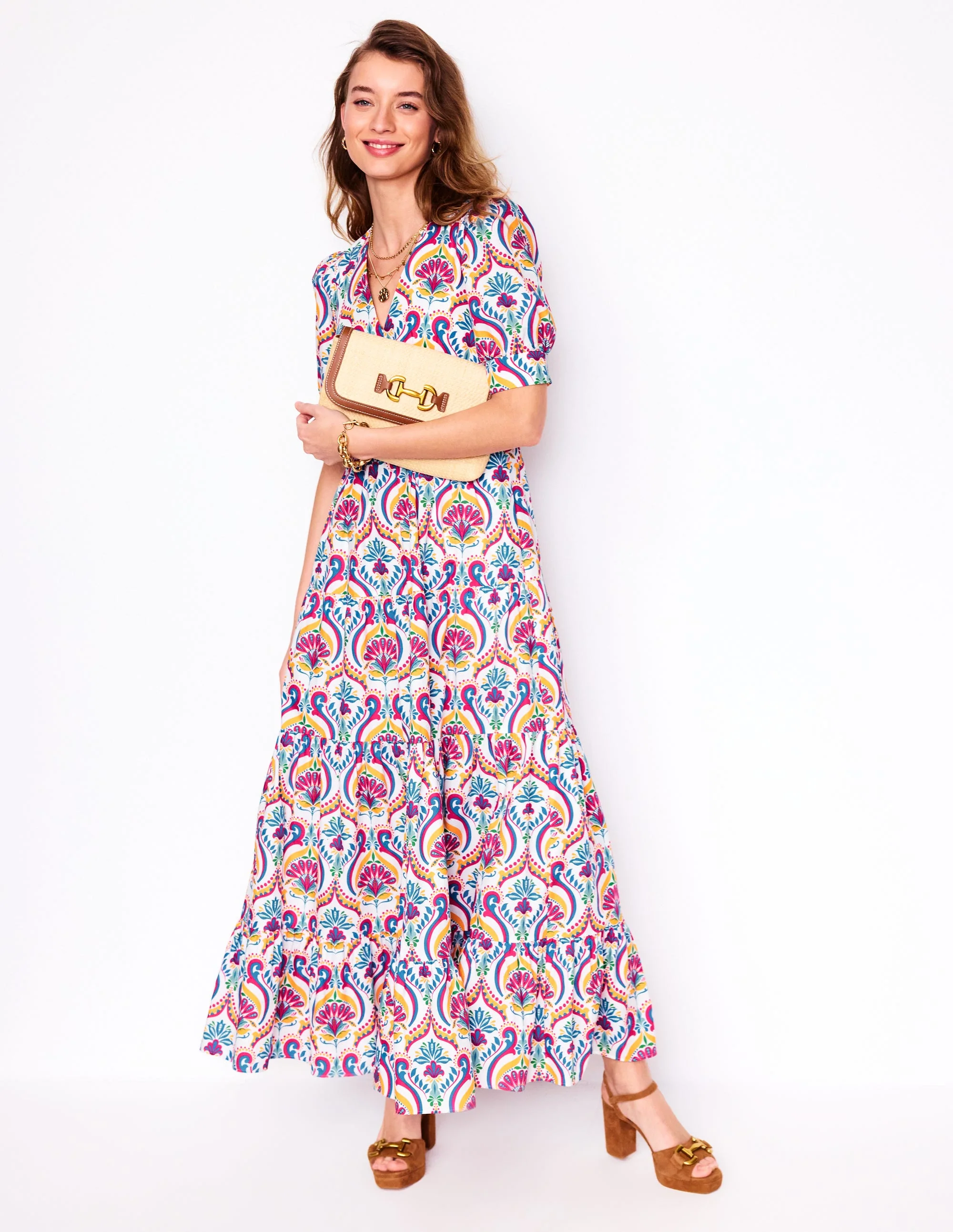 Das Bella Kleid-Bunt, Blumenmuster mit Ornamenten
