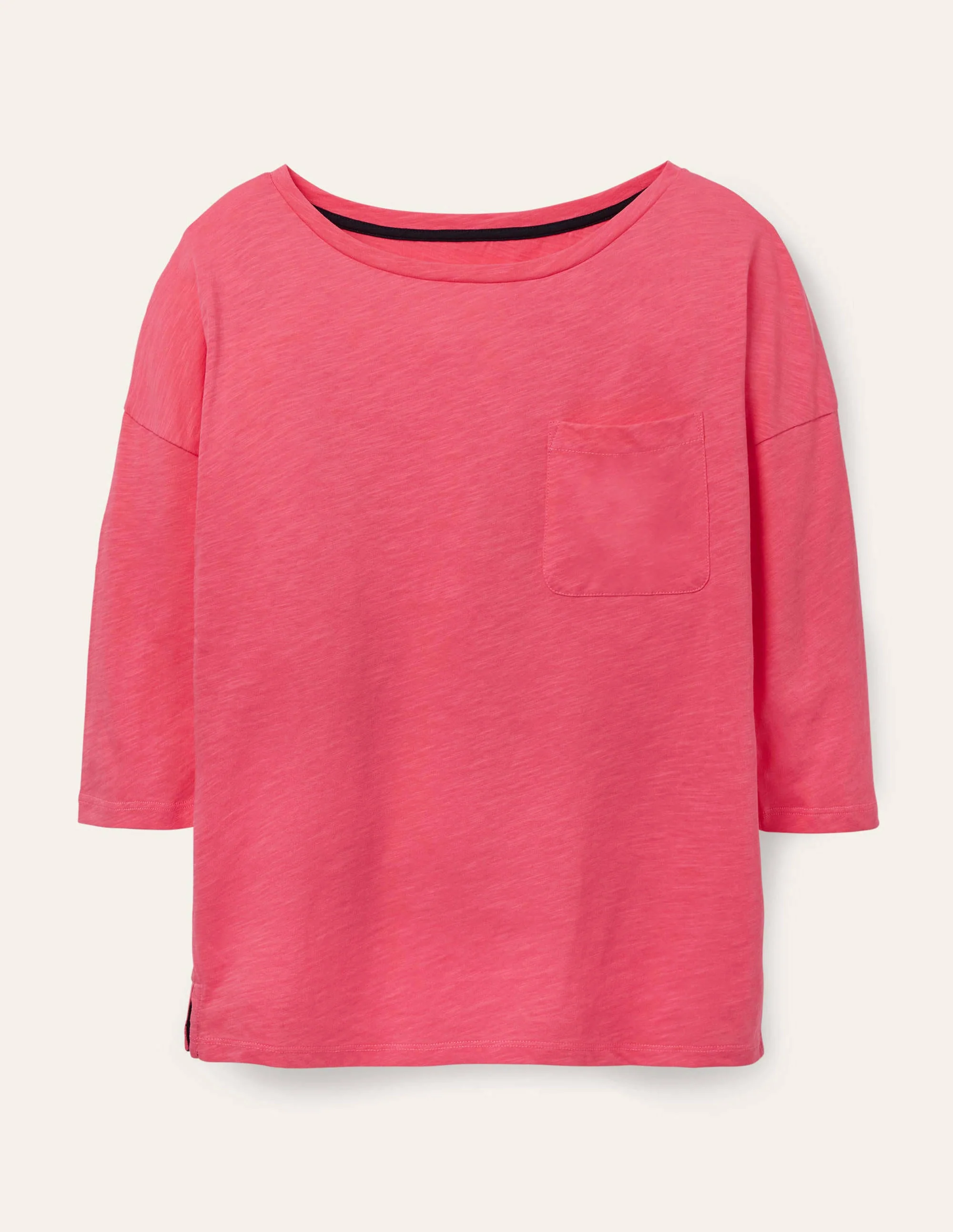 Das kastenförmige Baumwoll-T-Shirt mit U-Boot-Ausschnitt-Bonbonrosa - Image 6