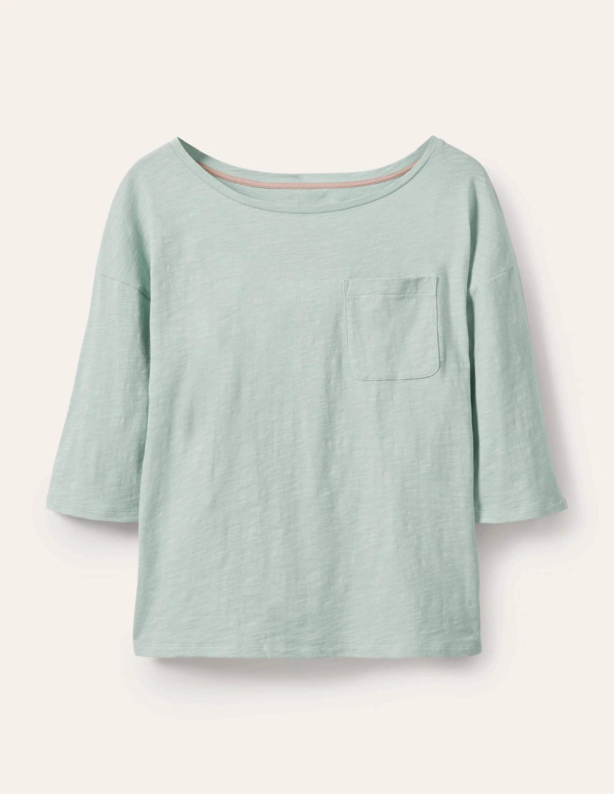Das kastenförmige Baumwoll-T-Shirt mit U-Boot-Ausschnitt-Seeblau - Image 5