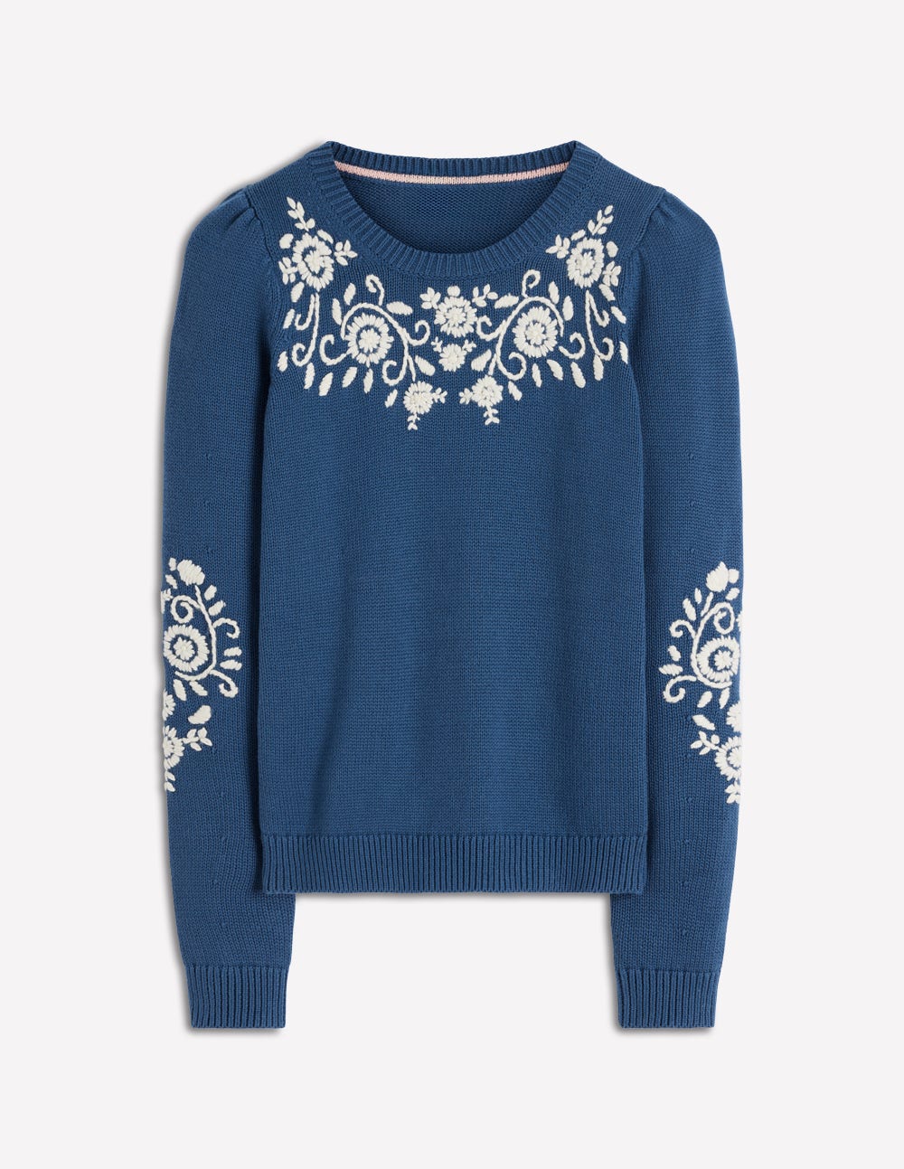 Davina Pullover mit Puffärmeln-Denim-Blau Stickerei - Image 7