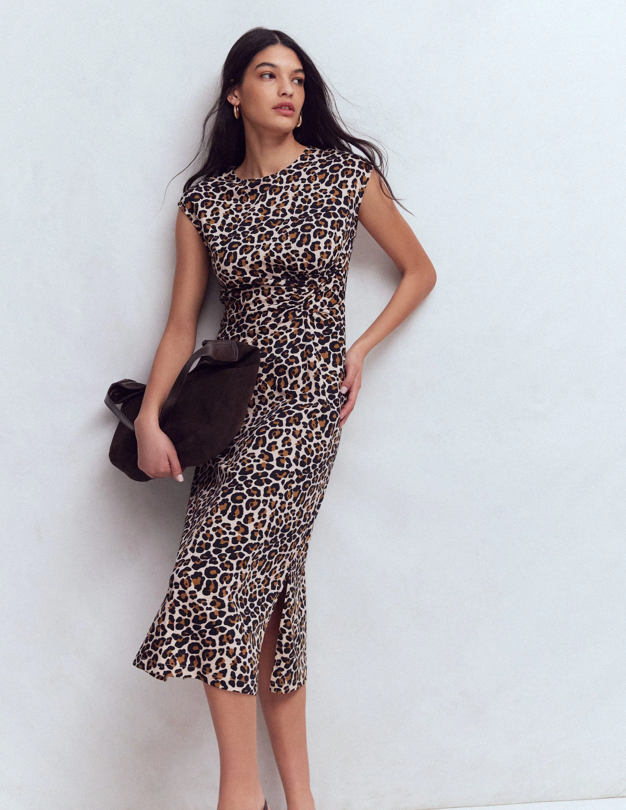 Delilah Midikleid mit Twistdetail-Mandelmilch, Gepard-Pop - Image 6