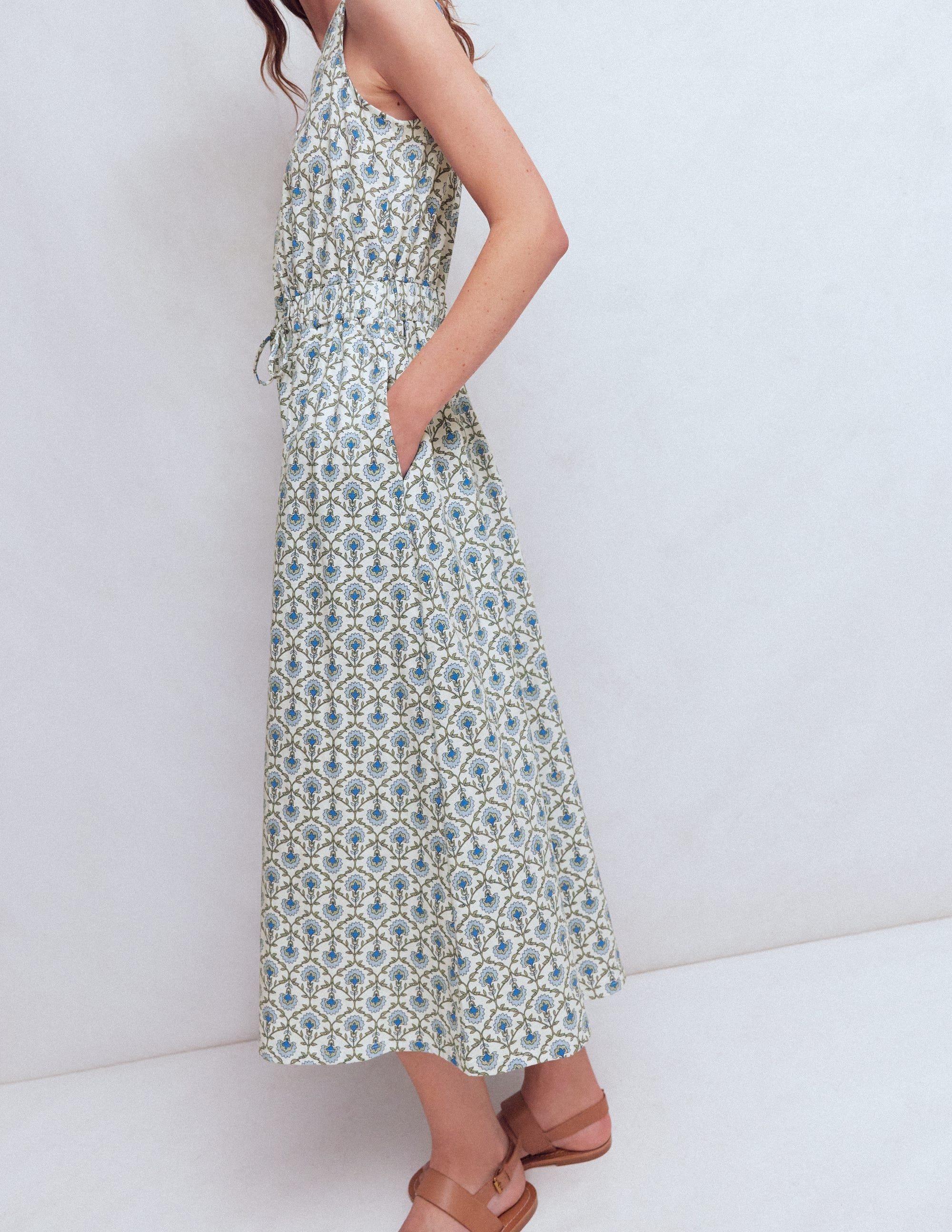 Delphine Jersey-Midikleid-Naturweiß, Blumengitter - Image 4