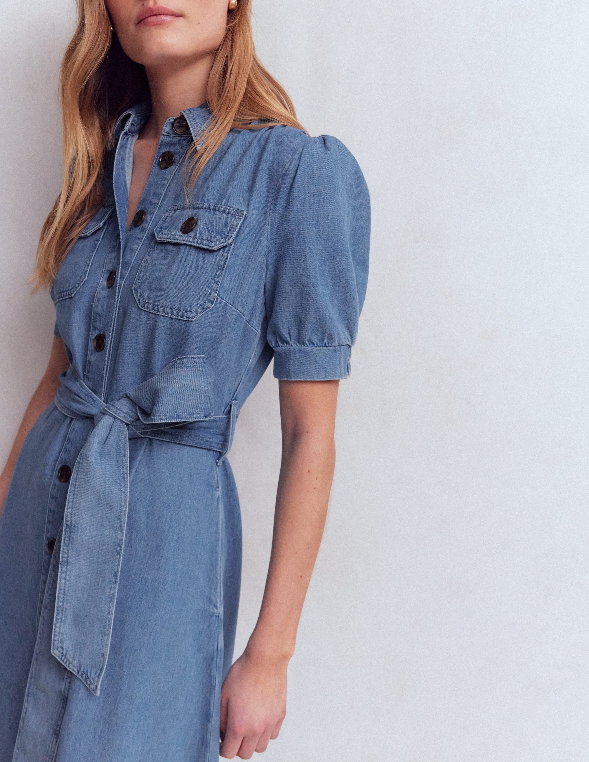 Denim-Hemdblusenkleid mit Puffärmeln-Medium Vintage - Image 2
