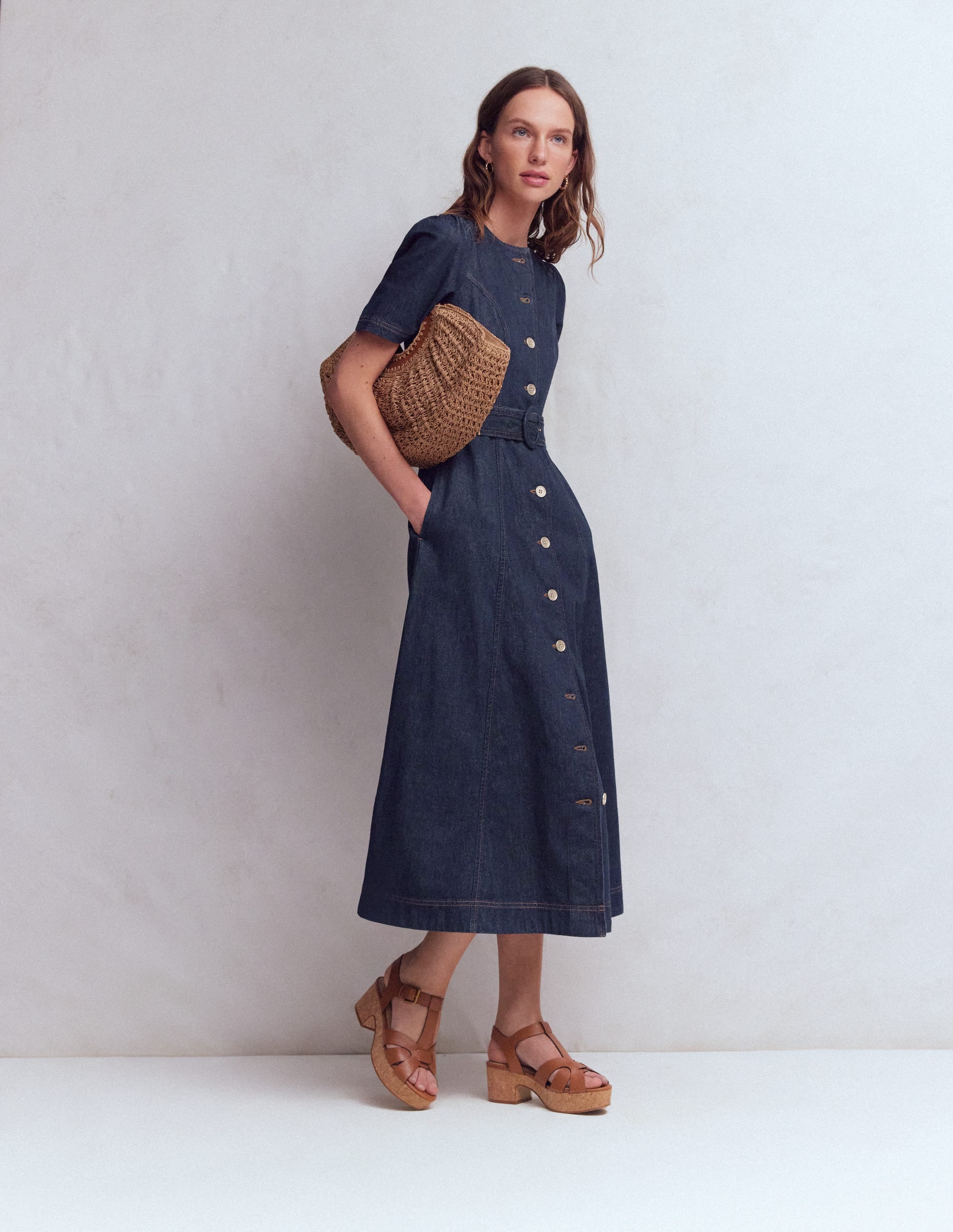 Denim-Kleid mit Knopfdetail-Indigo Gewaschen - Image 4