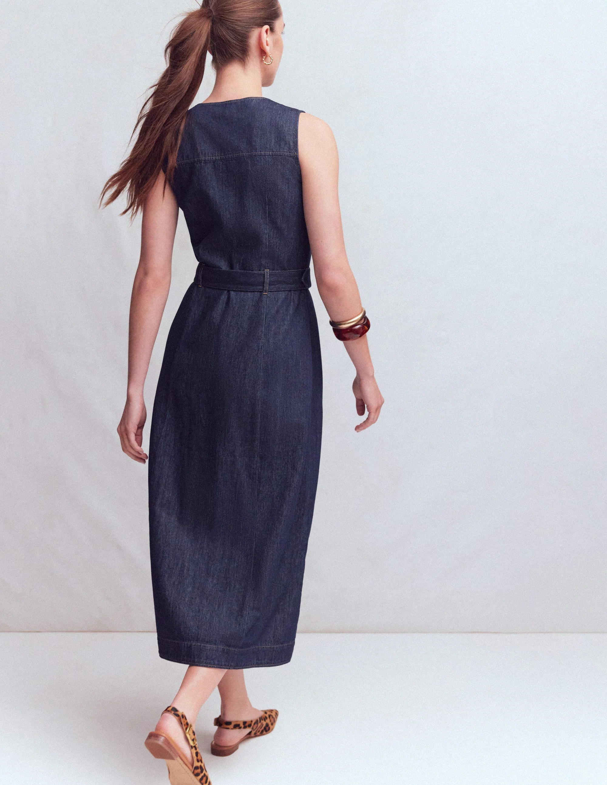 Denim-Midikleid mit Goldknöpfen-Indigo - Image 3