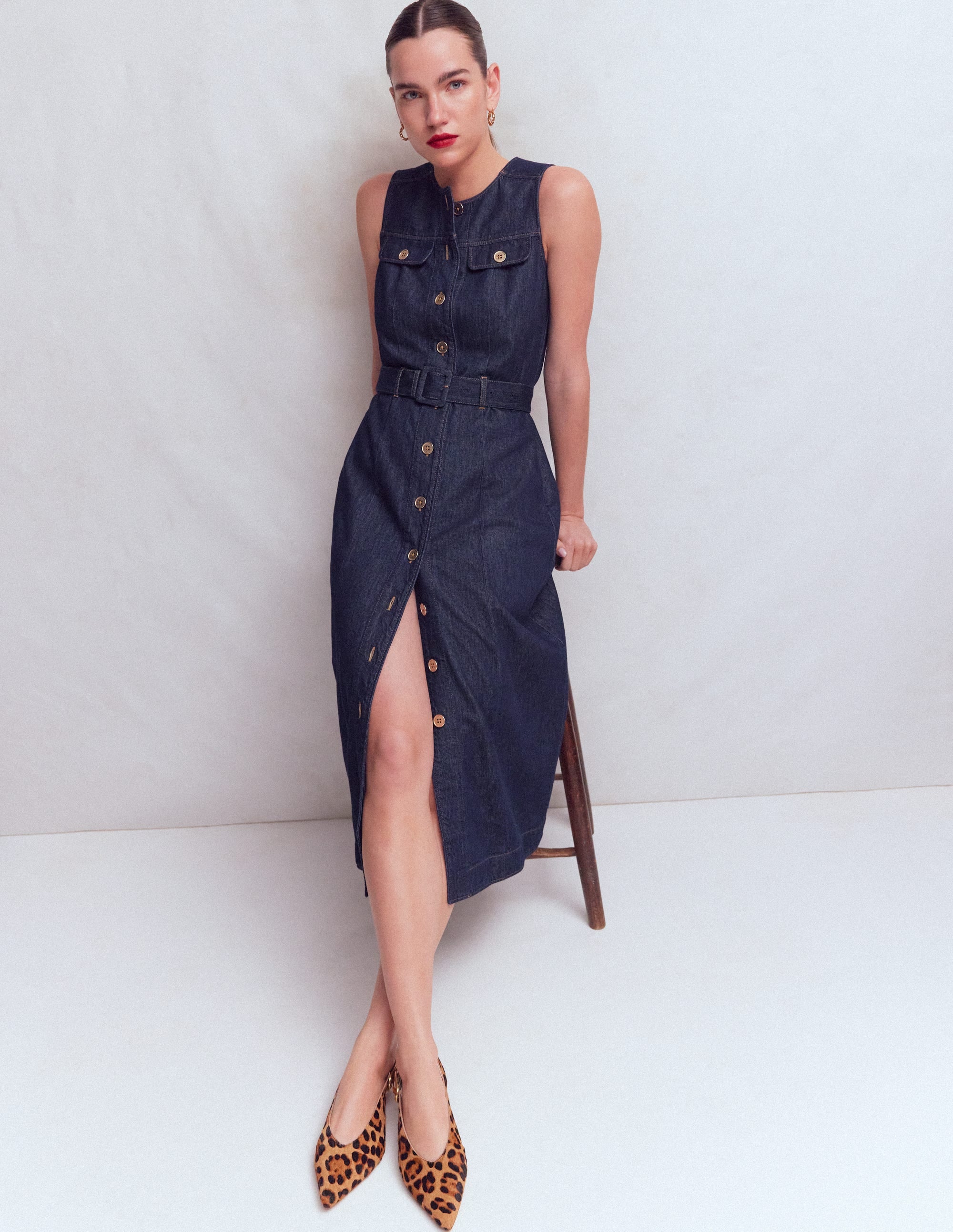 Denim-Midikleid mit Goldknöpfen-Indigo - Image 4