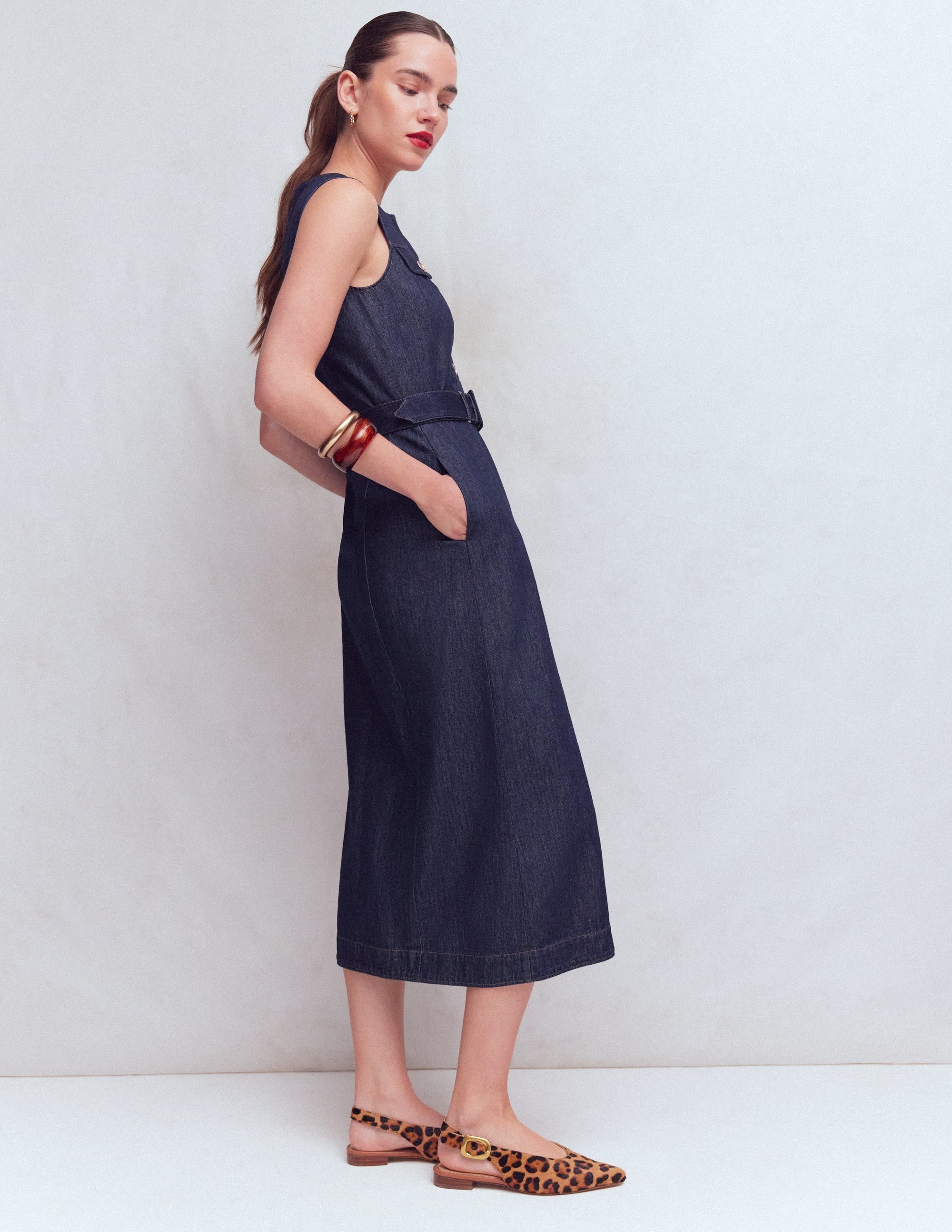 Denim-Midikleid mit Goldknöpfen-Indigo - Image 5