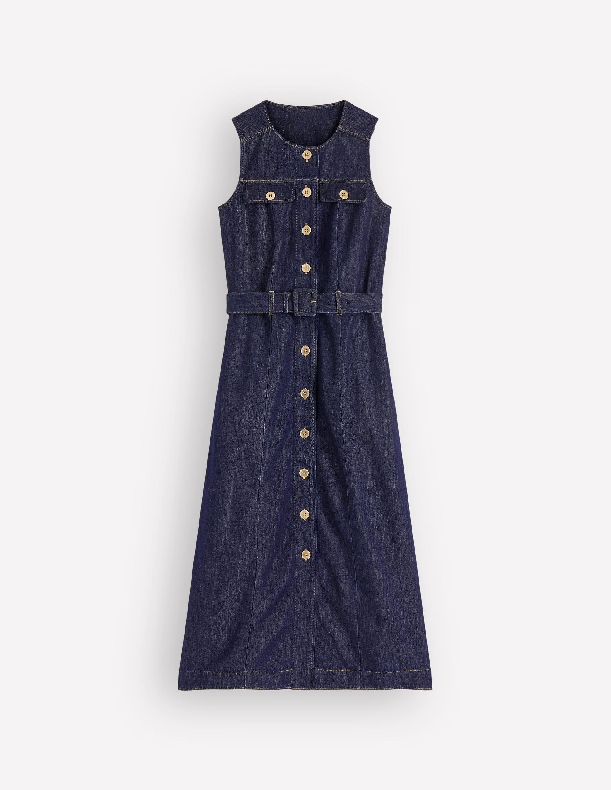 Denim-Midikleid mit Goldknöpfen-Indigo - Image 7