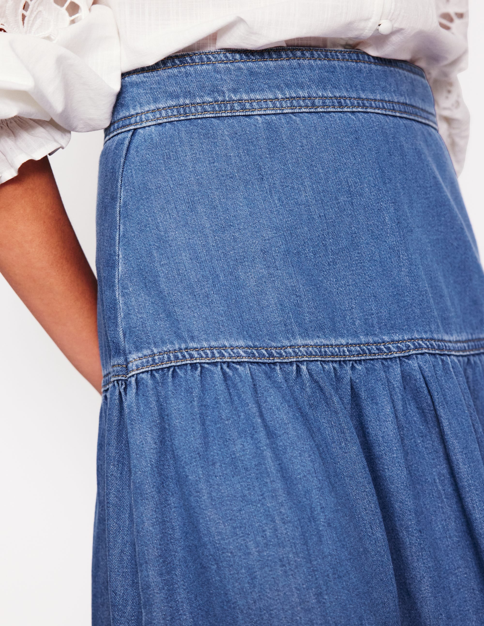 Denim-Midirock mit Passe-Beatnik Red - Image 2