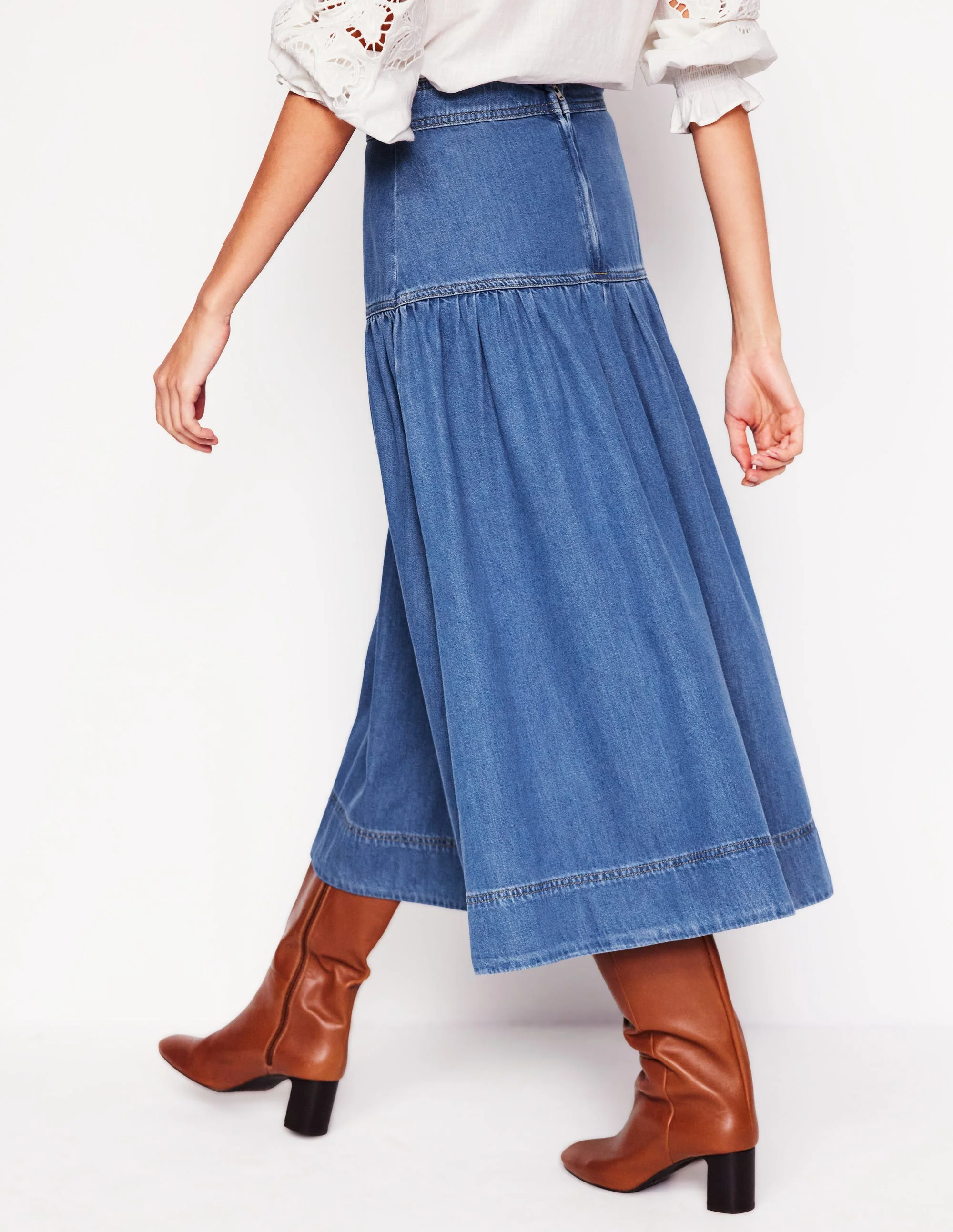 Denim-Midirock mit Passe-Beatnik Red - Image 3