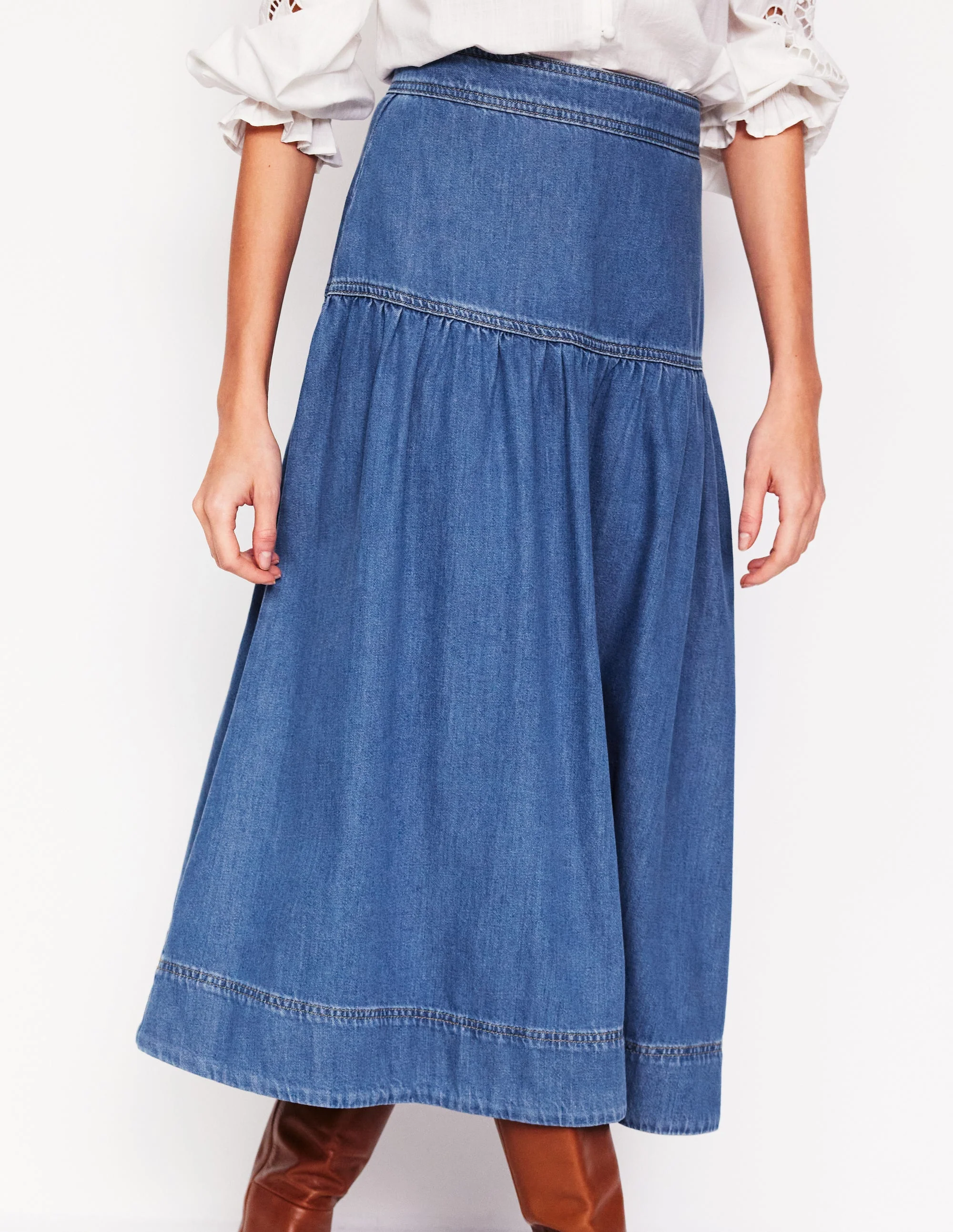 Denim-Midirock mit Passe-Beatnik Red - Image 4