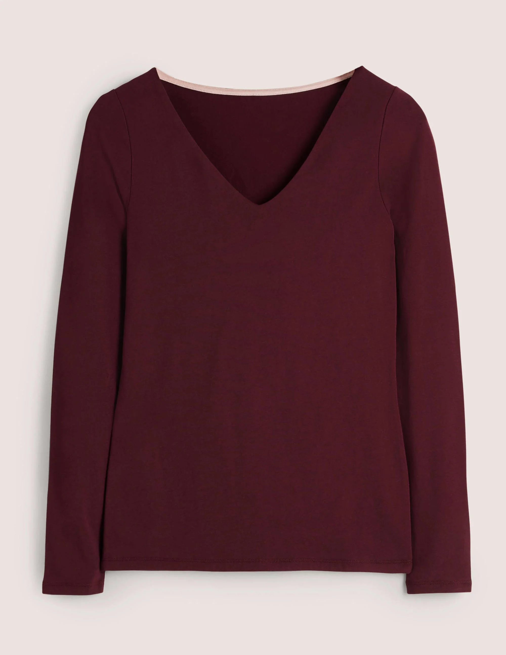 Doppellagiges Oberteil mit V-Ausschnitt-Mulled Wine Purple - Image 5