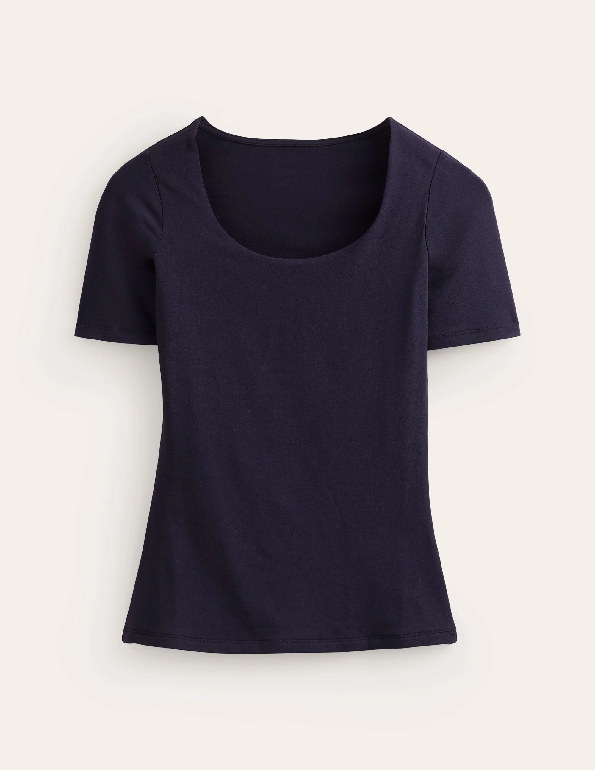 Doppellagiges T-Shirt mit tiefem Rundhalsausschnitt-Marineblau - Image 5