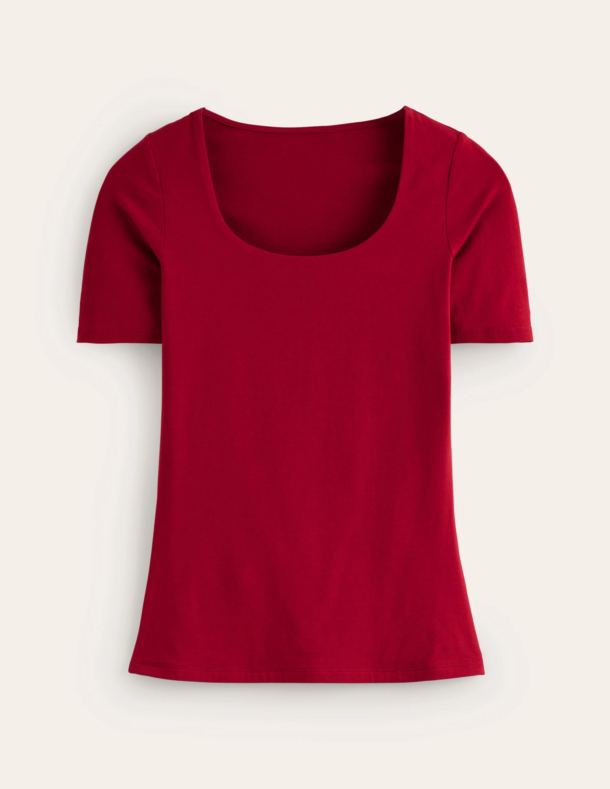 Doppellagiges T-Shirt mit tiefem Rundhalsausschnitt-Rot Lakritz - Image 6