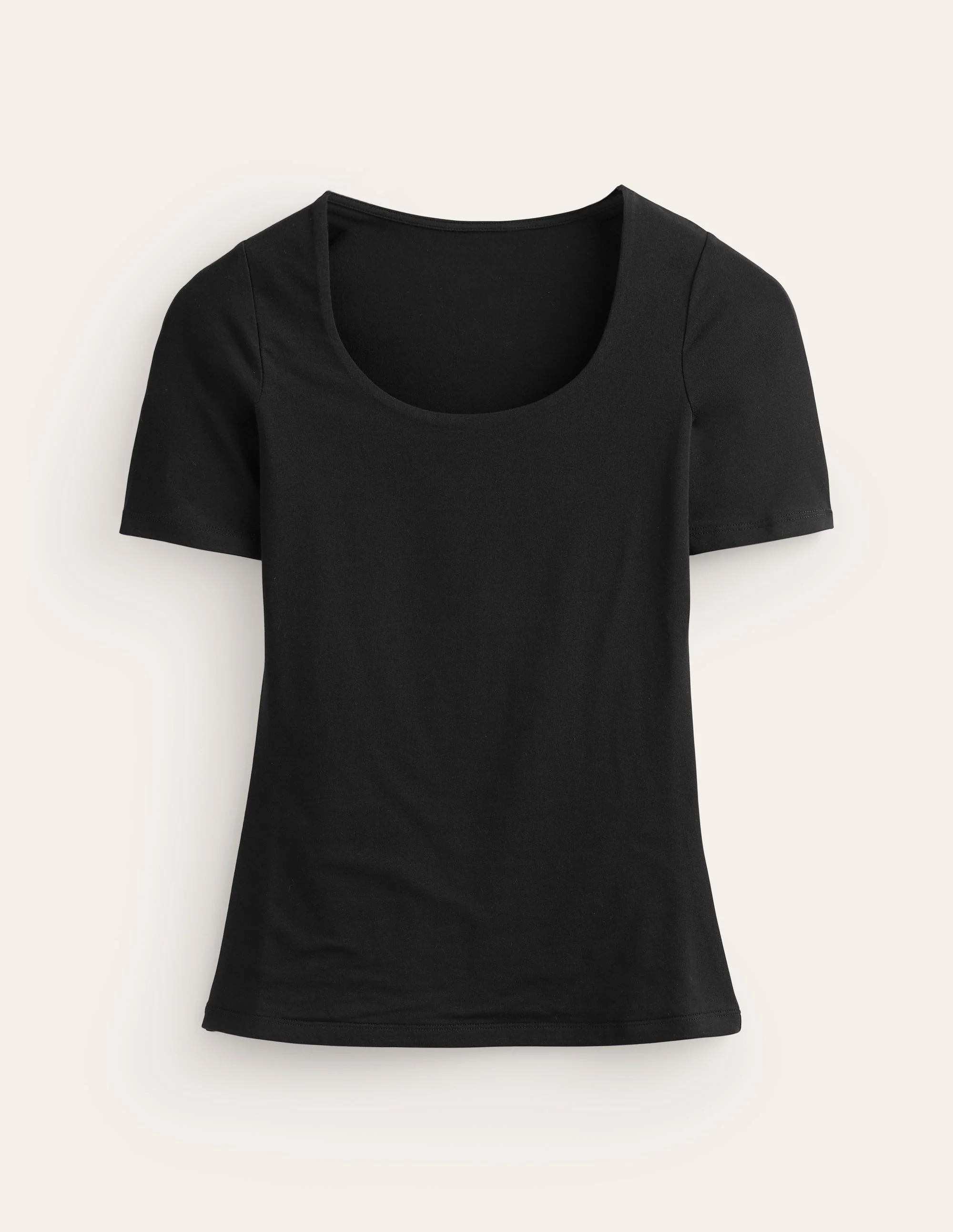 Doppellagiges T-Shirt mit tiefem Rundhalsausschnitt-Schwarz - Image 5