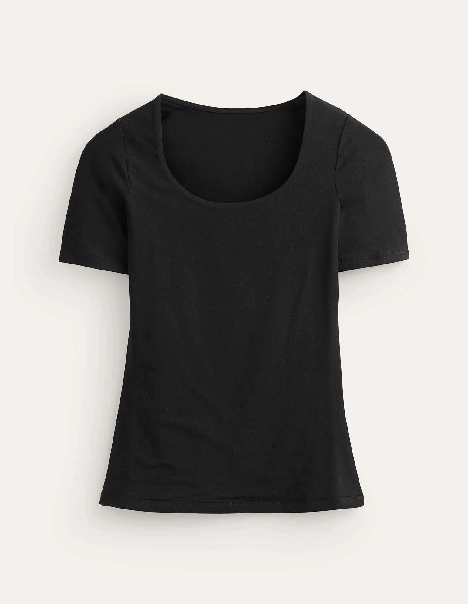 Doppellagiges T-Shirt mit tiefem Rundhalsausschnitt-Schwarz - Image 5
