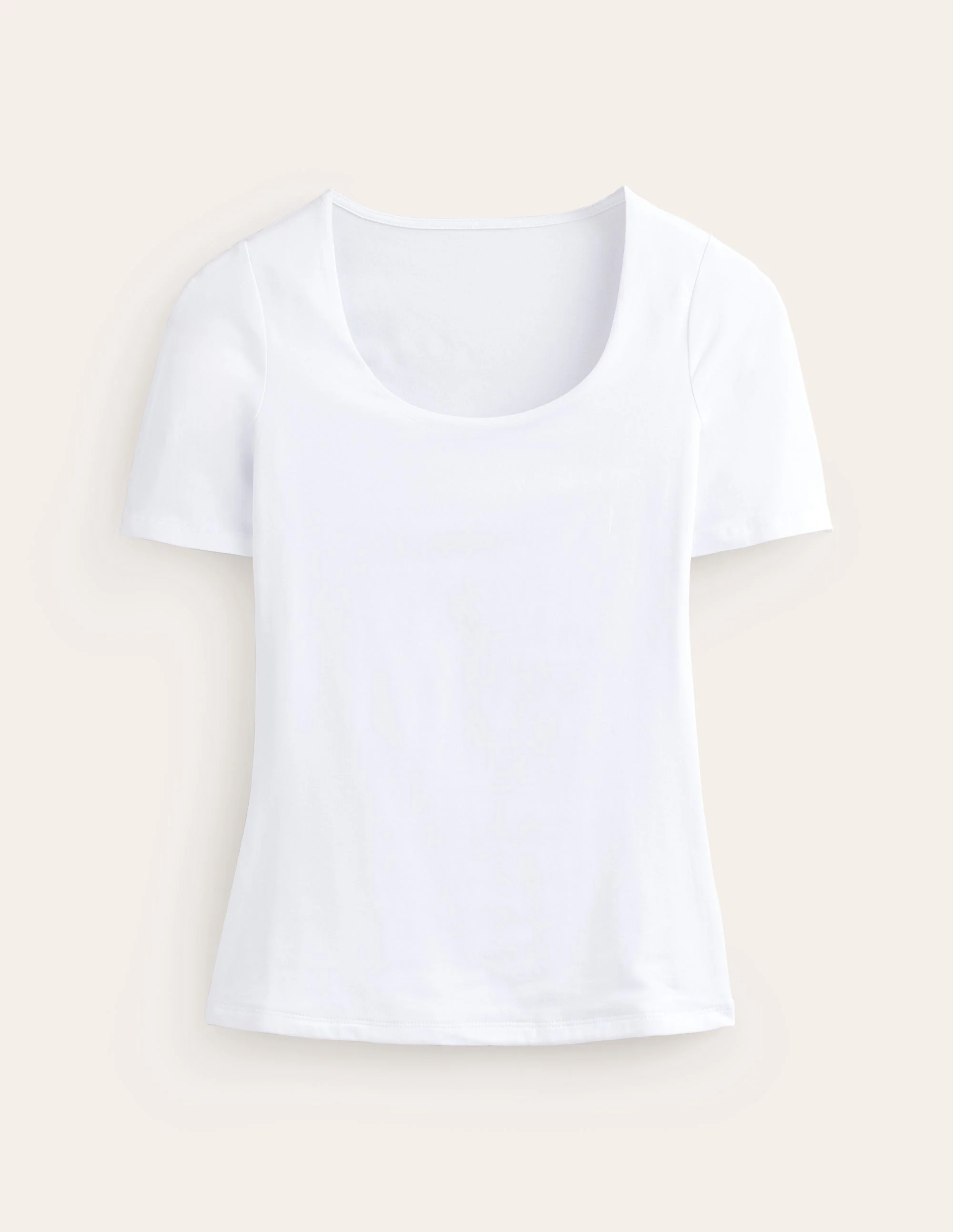 Doppellagiges T-Shirt mit tiefem Rundhalsausschnitt-Weiß - Image 5