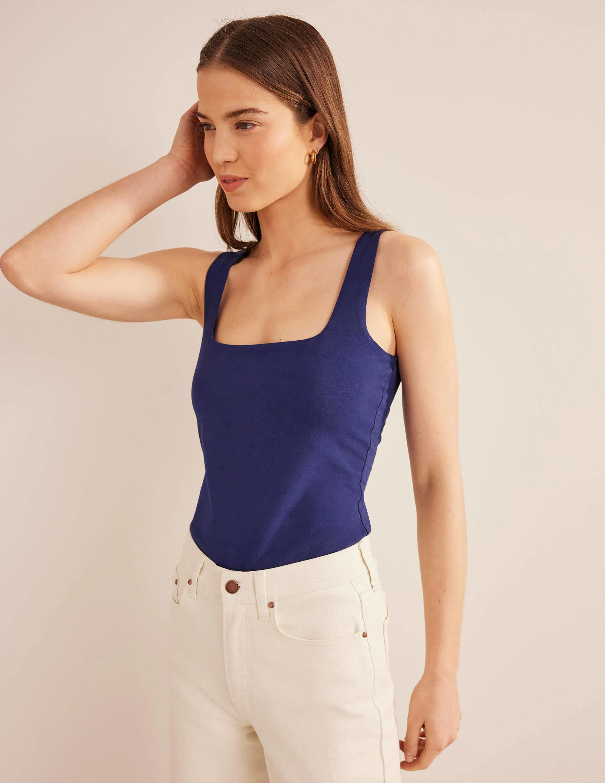 Doppellagiges Tanktop mit eckigem Ausschnitt-Berliner Blau