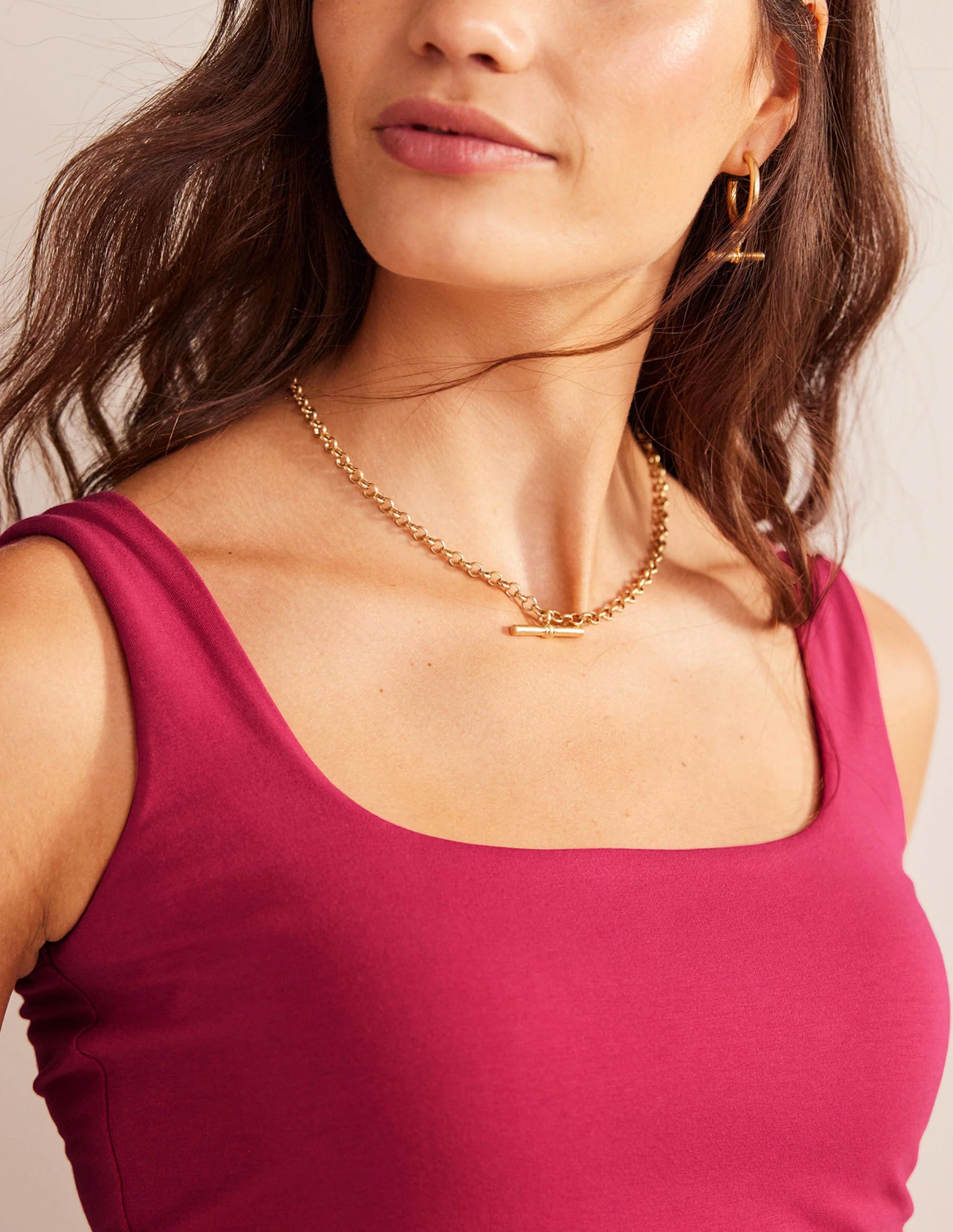 Doppellagiges Tanktop mit eckigem Ausschnitt-Warmes Cranberryrot - Image 2