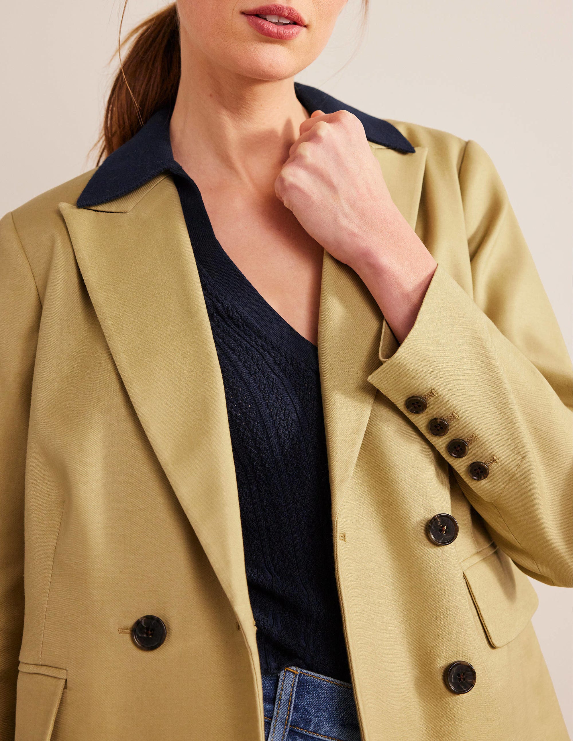 Doppelreihiger Twill-Blazer-Schiefergrün - Image 2