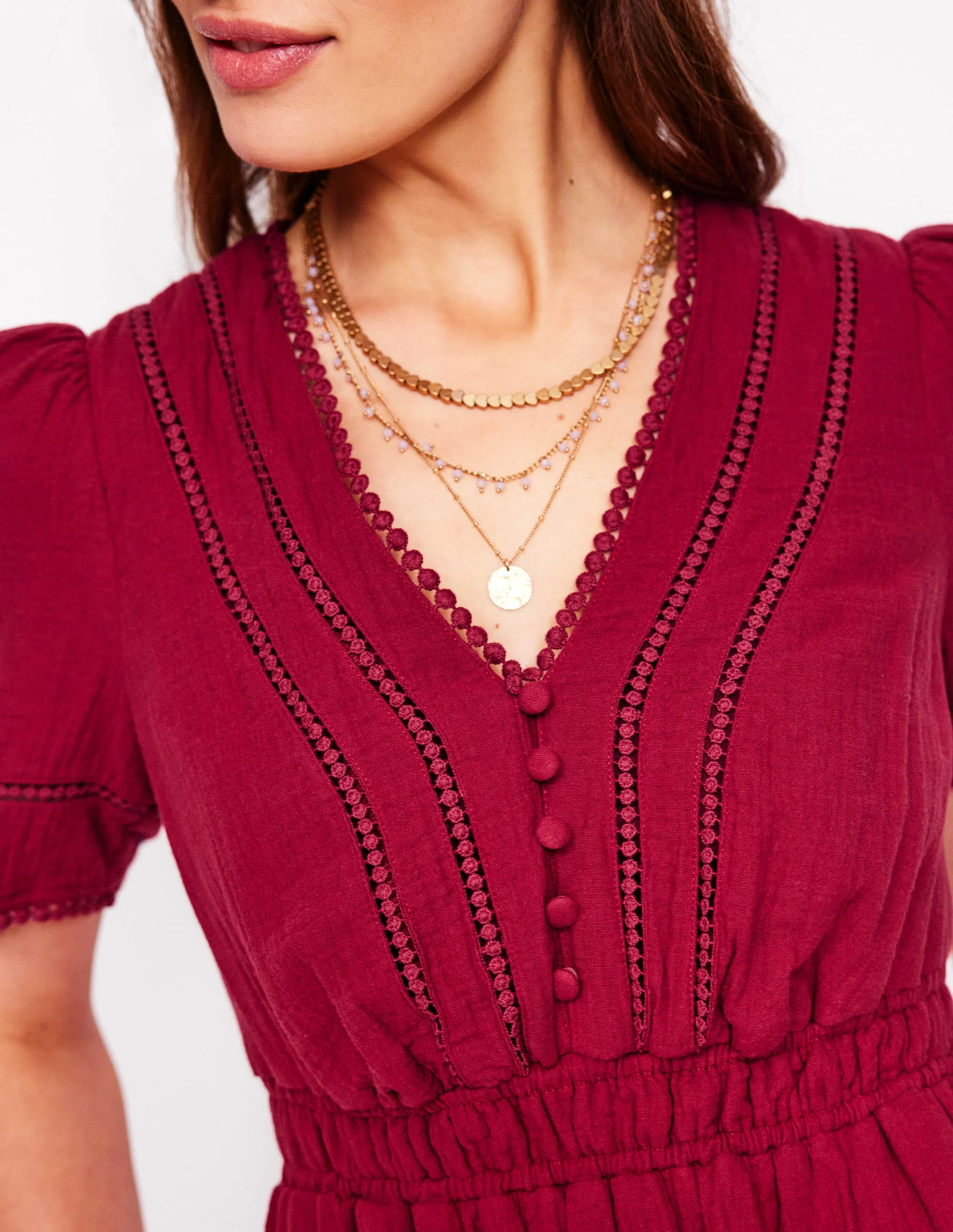 Doppeltuch-Kleid mit Besatz-Granatrot - Image 2