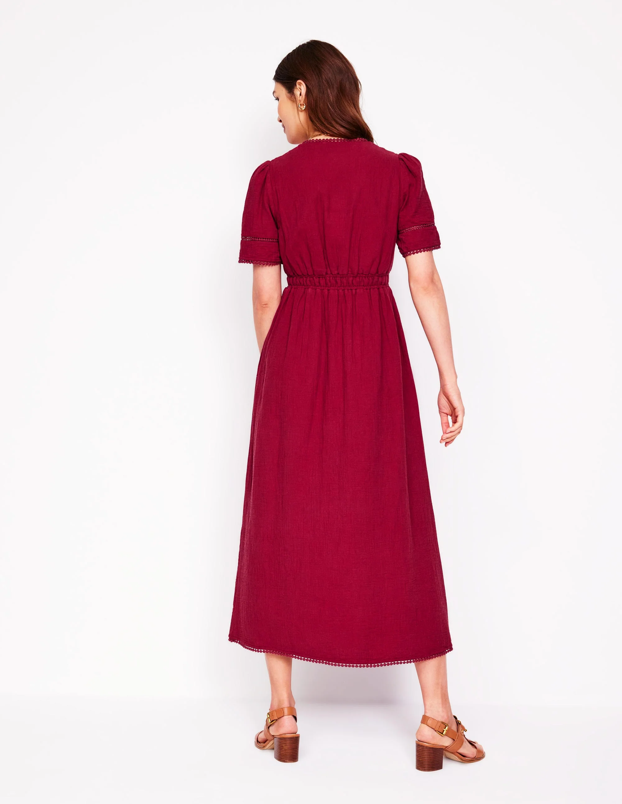 Doppeltuch-Kleid mit Besatz-Granatrot - Image 3