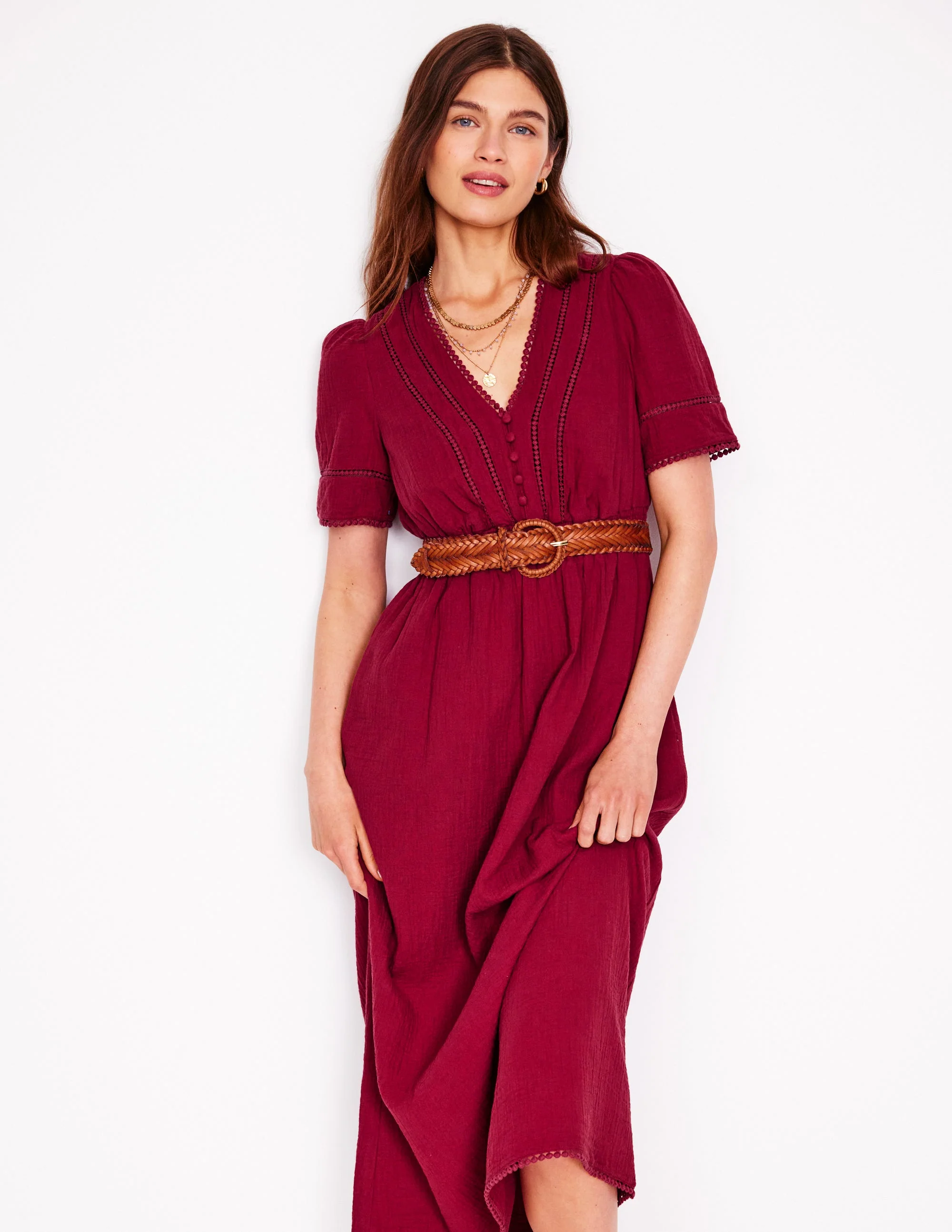 Doppeltuch-Kleid mit Besatz-Granatrot - Image 4
