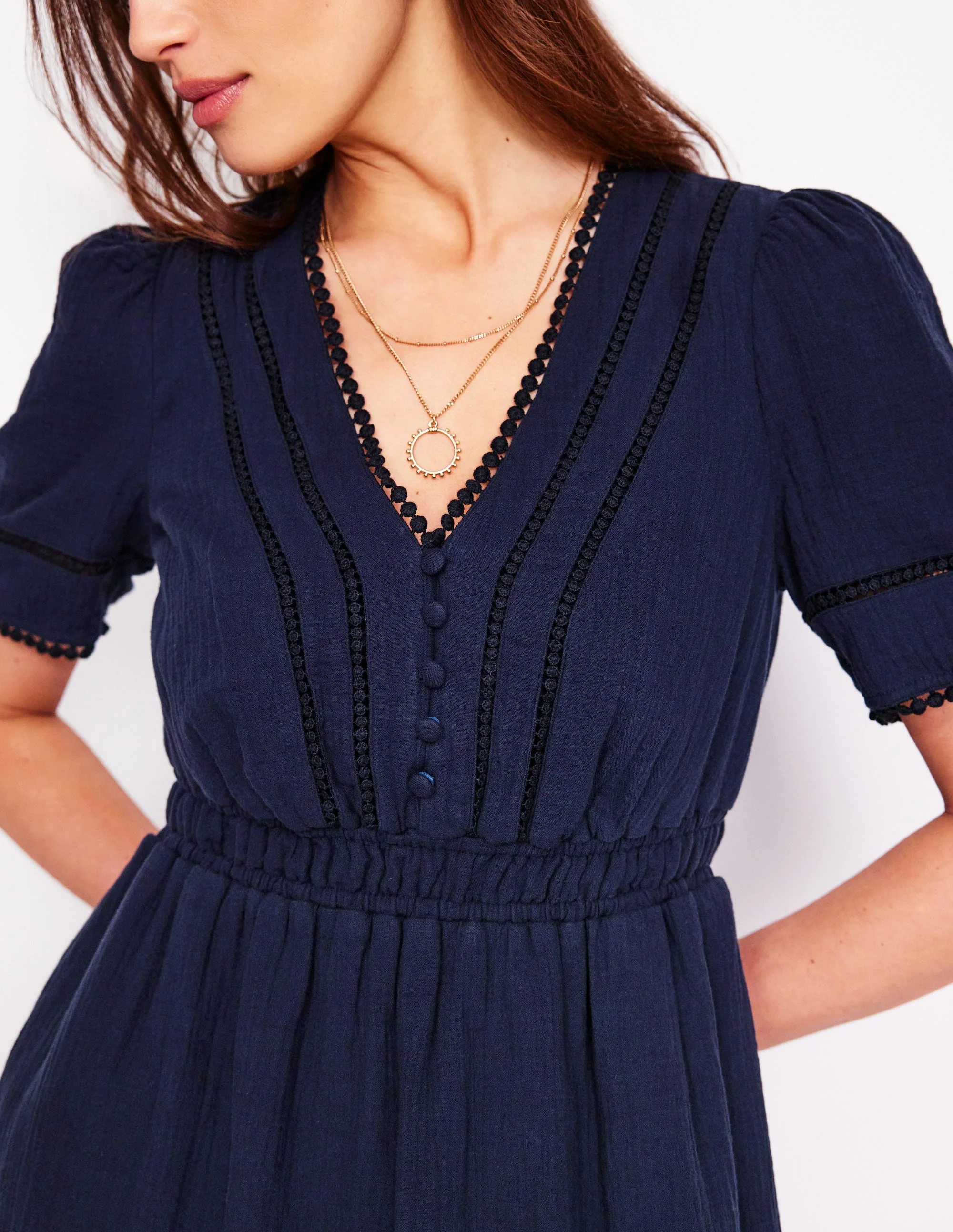 Doppeltuch-Kleid mit Besatz-Marineblau - Image 2