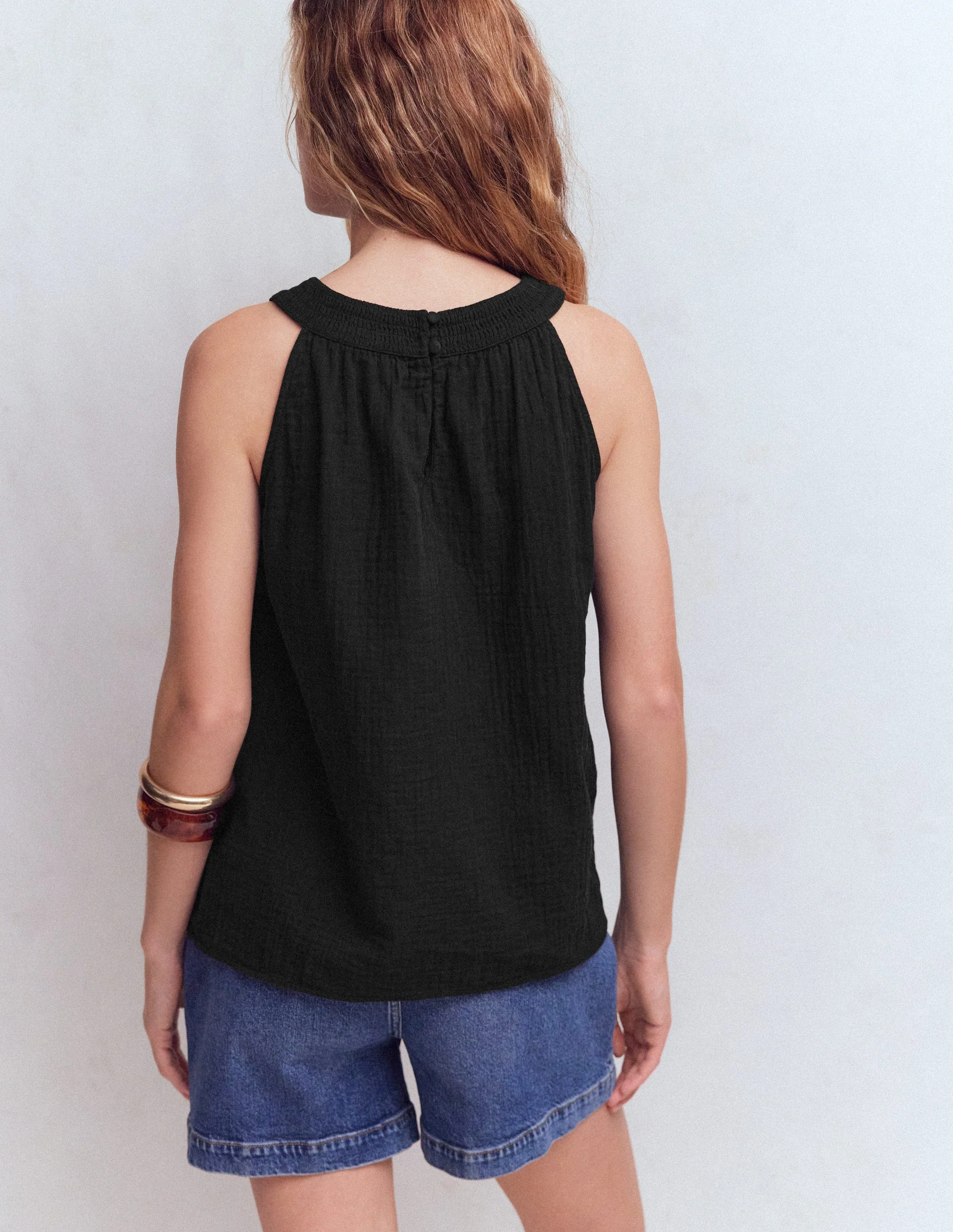 Doppeltuch-Oberteil mit Neckholder-Schwarz - Image 3