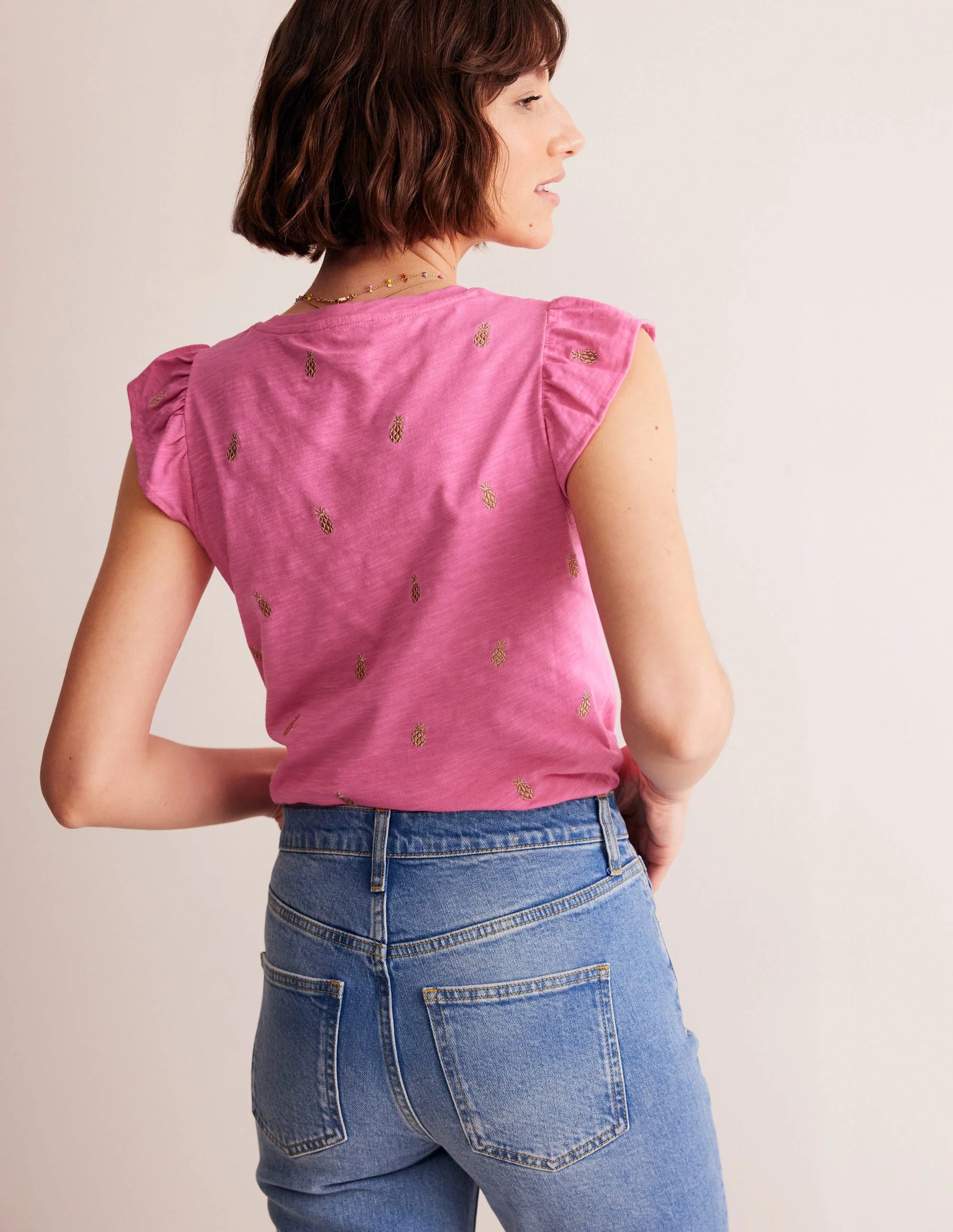 Dora Oberteil mit Flatterärmeln-Sangria Sunset Pink, Ananas - Image 3