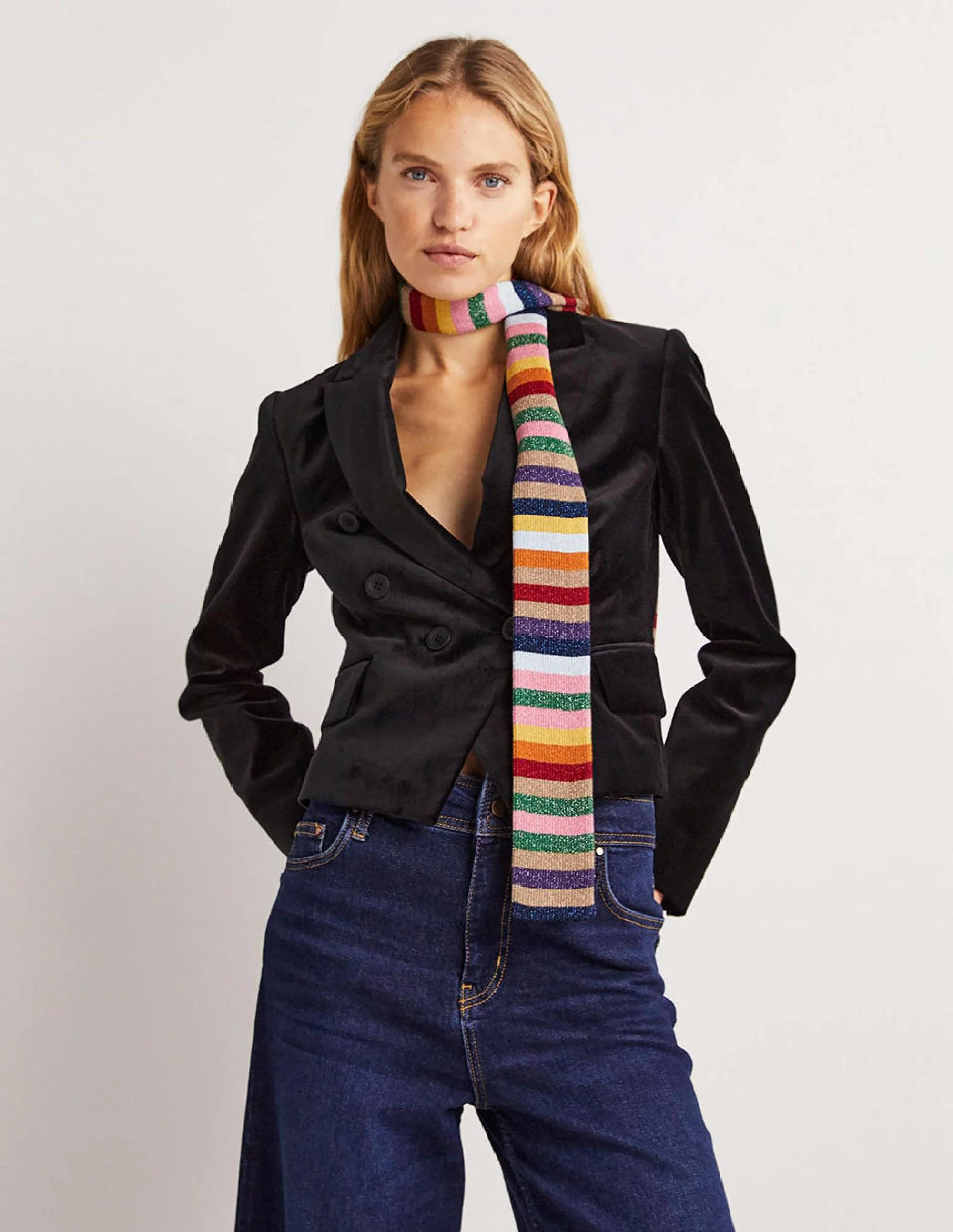 Double Breasted Velvet Blazer-Schwarz - Image 6