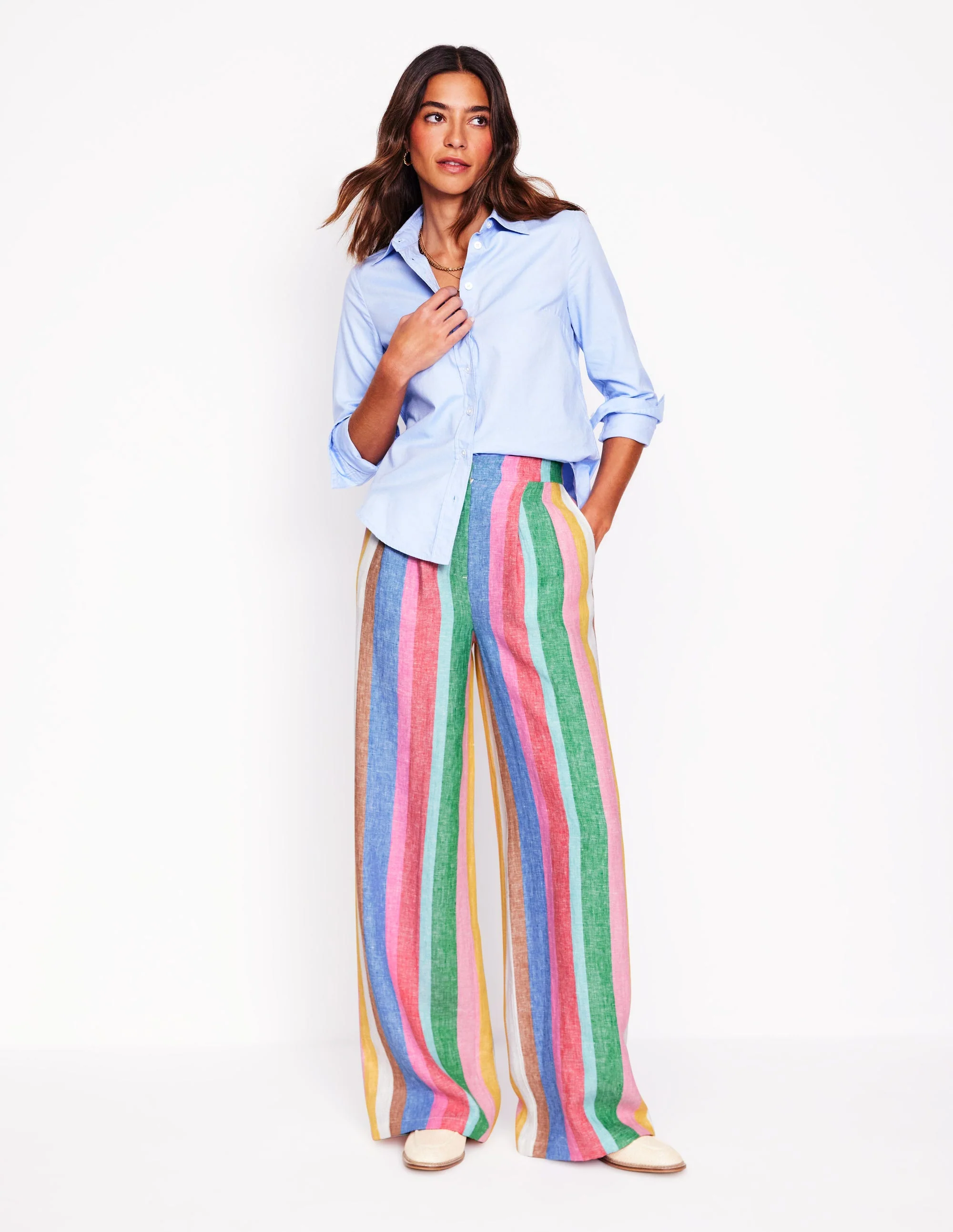 Dulwich Leinenhose-Knalliger Regenbogen Streifen