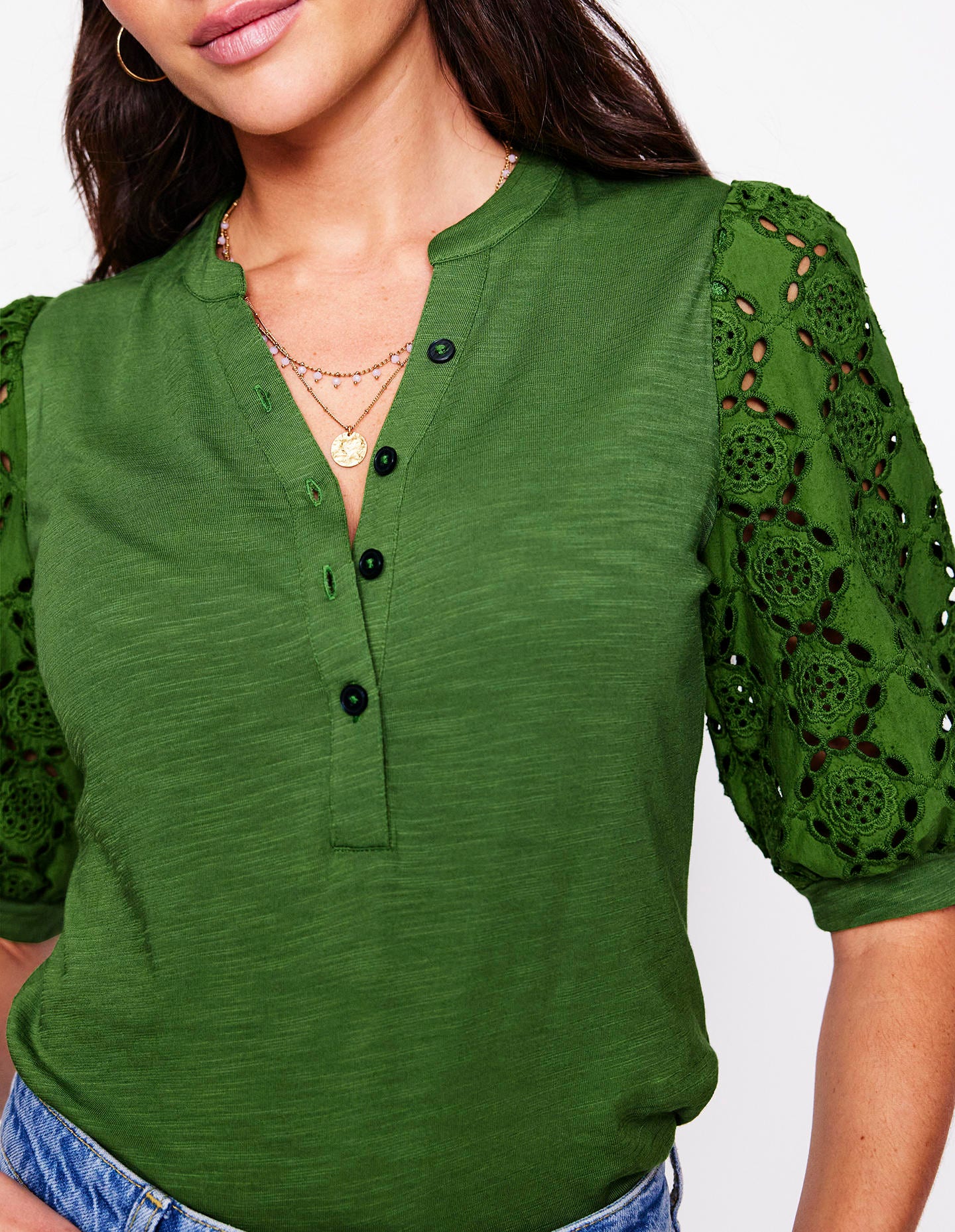 Eden Henley-Shirt mit Puffärmeln-Promenadengrün - Image 3