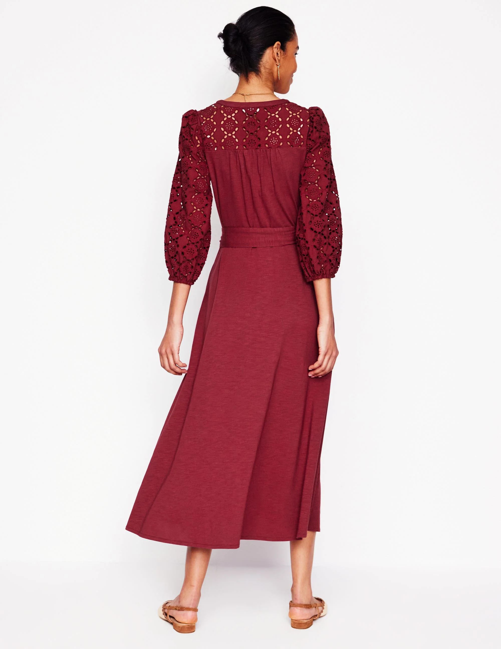 Eden Jerseykleid mit Lochstickerei-Granatrot - Image 4