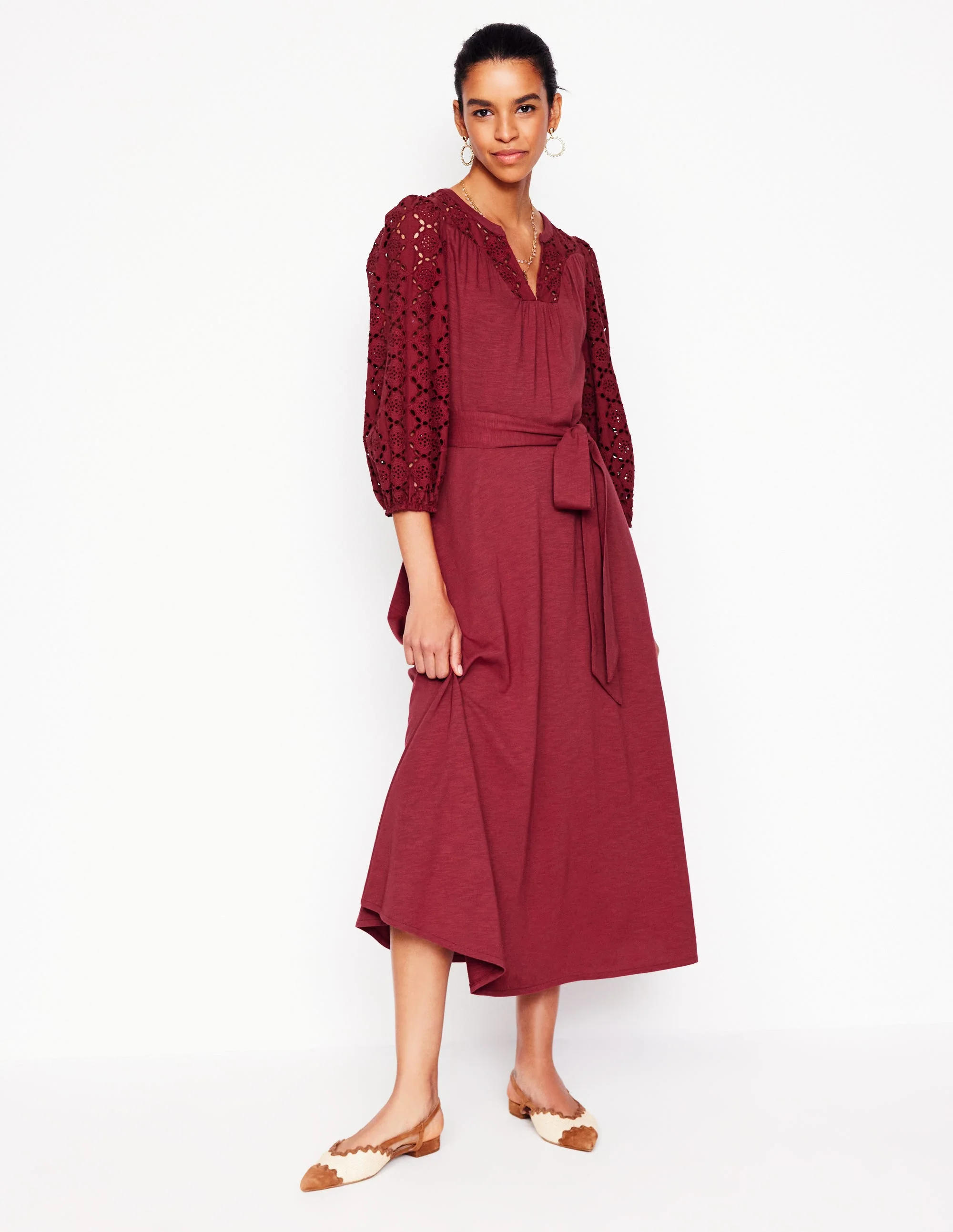 Eden Jerseykleid mit Lochstickerei-Granatrot - Image 5