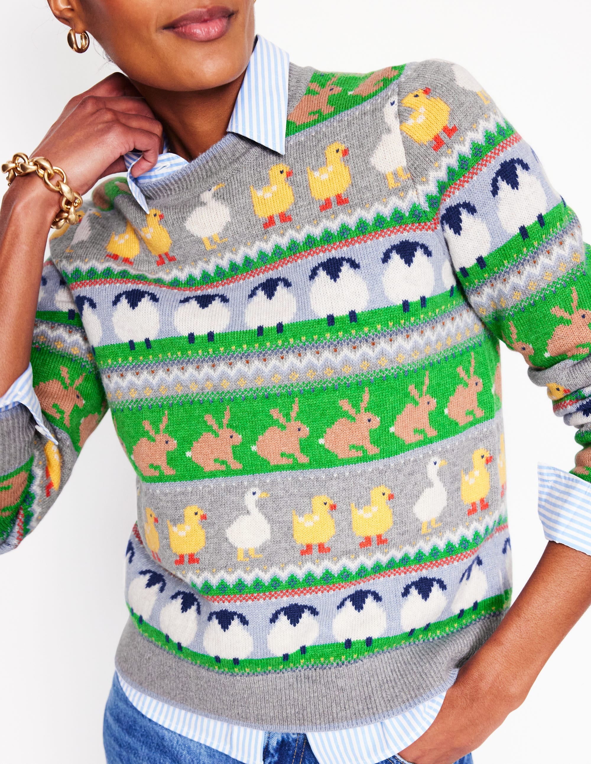 Edie Fair-Isle-Pullover-Grau Melange, Tier - Image 2