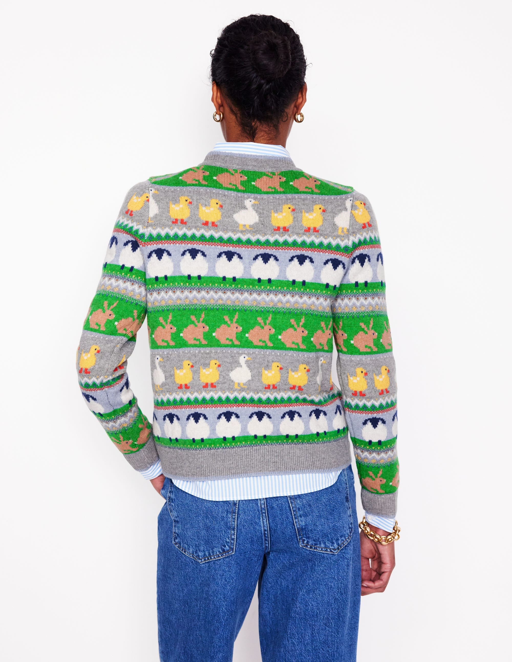 Edie Fair-Isle-Pullover-Grau Melange, Tier - Image 3